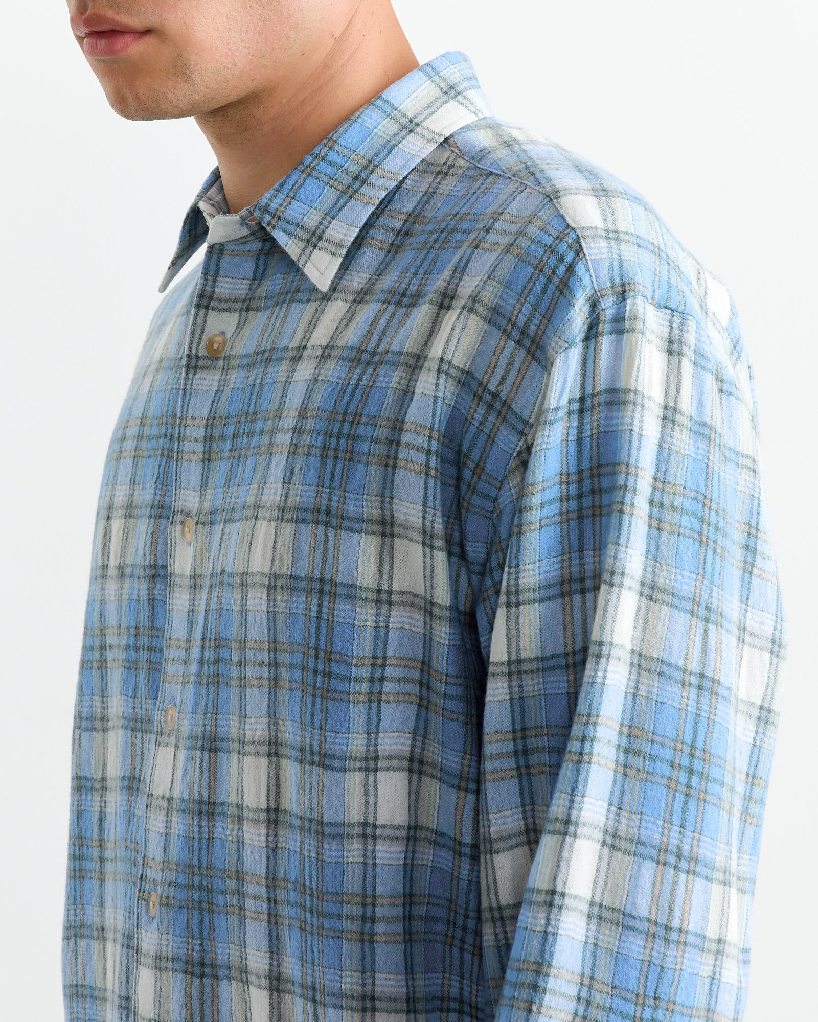 Airy Wool Check Shirt in Blue