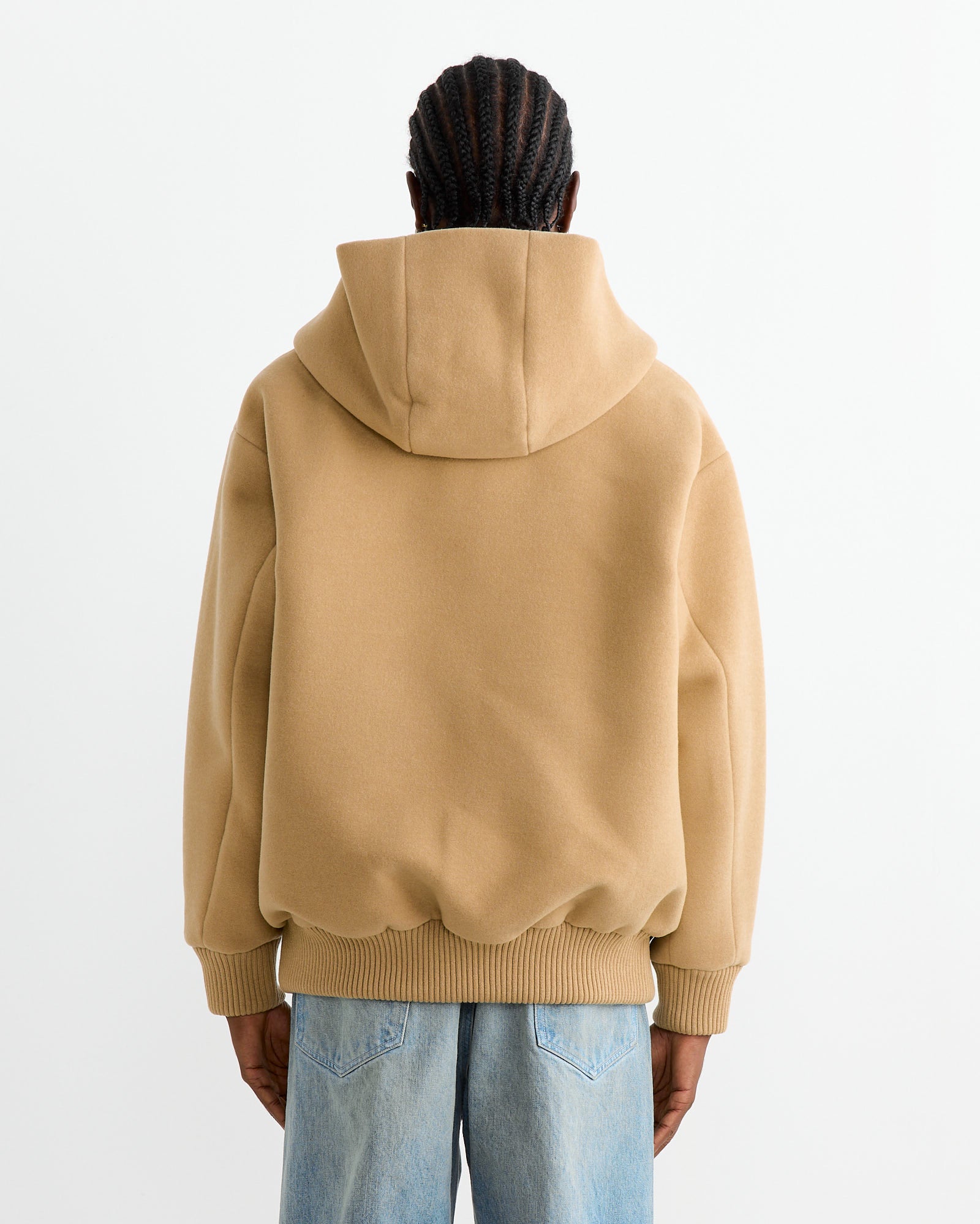 Heavy Wool Pile Zip Hoodie in Beige