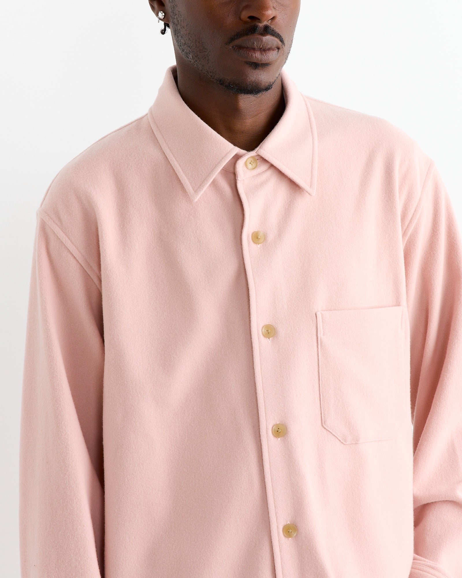 Wool Flannel Shirt in Light Pink