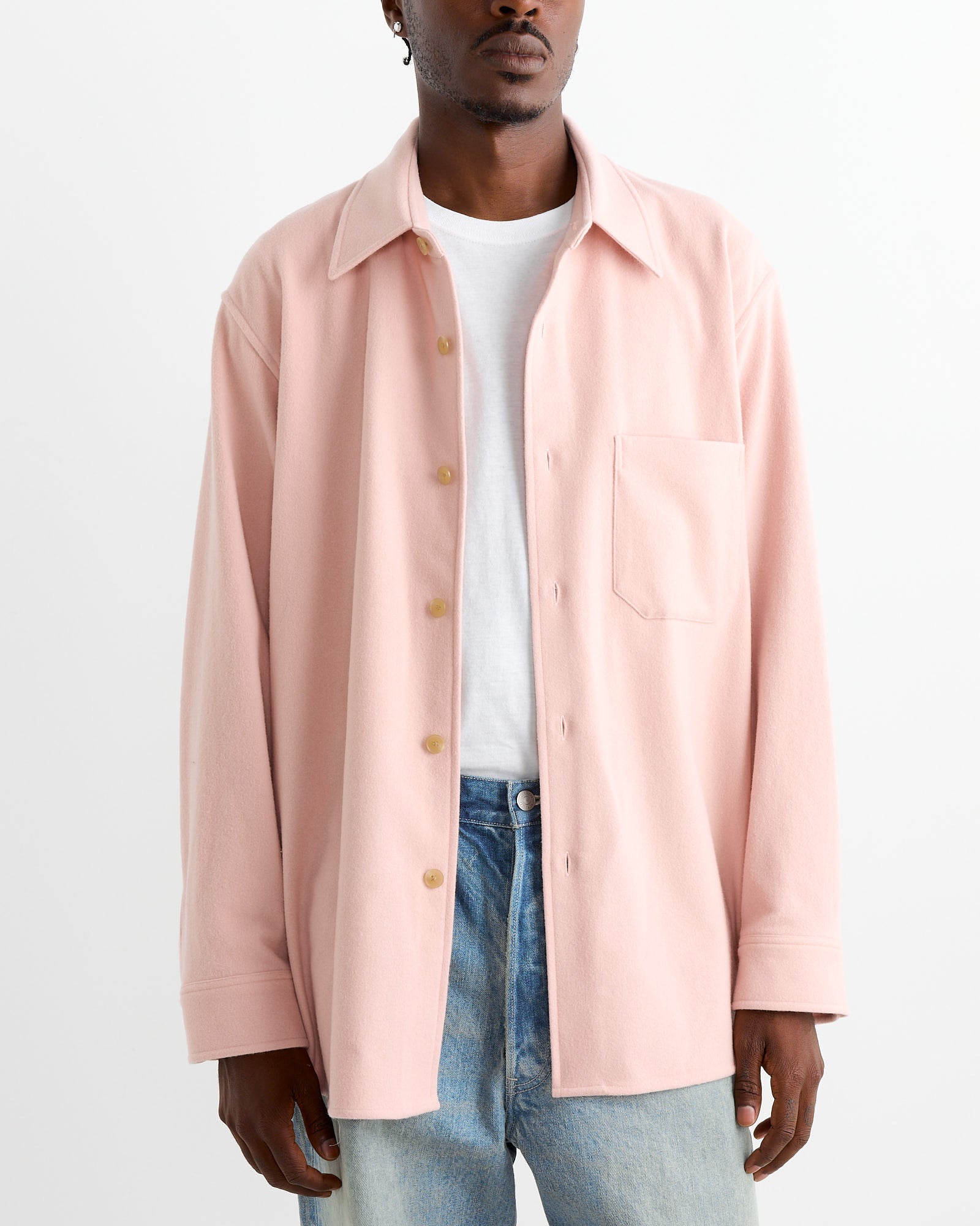 Wool Flannel Shirt in Light Pink