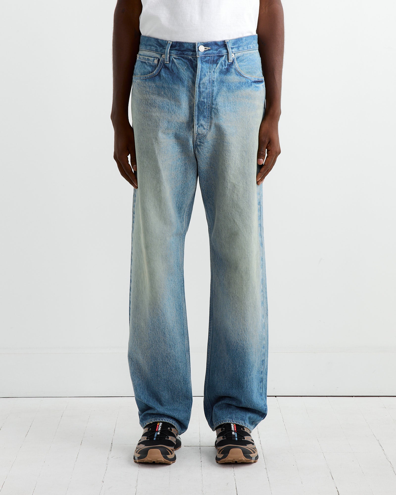 Selvedge Heavy Denim Wide Pant in Faded Indigo