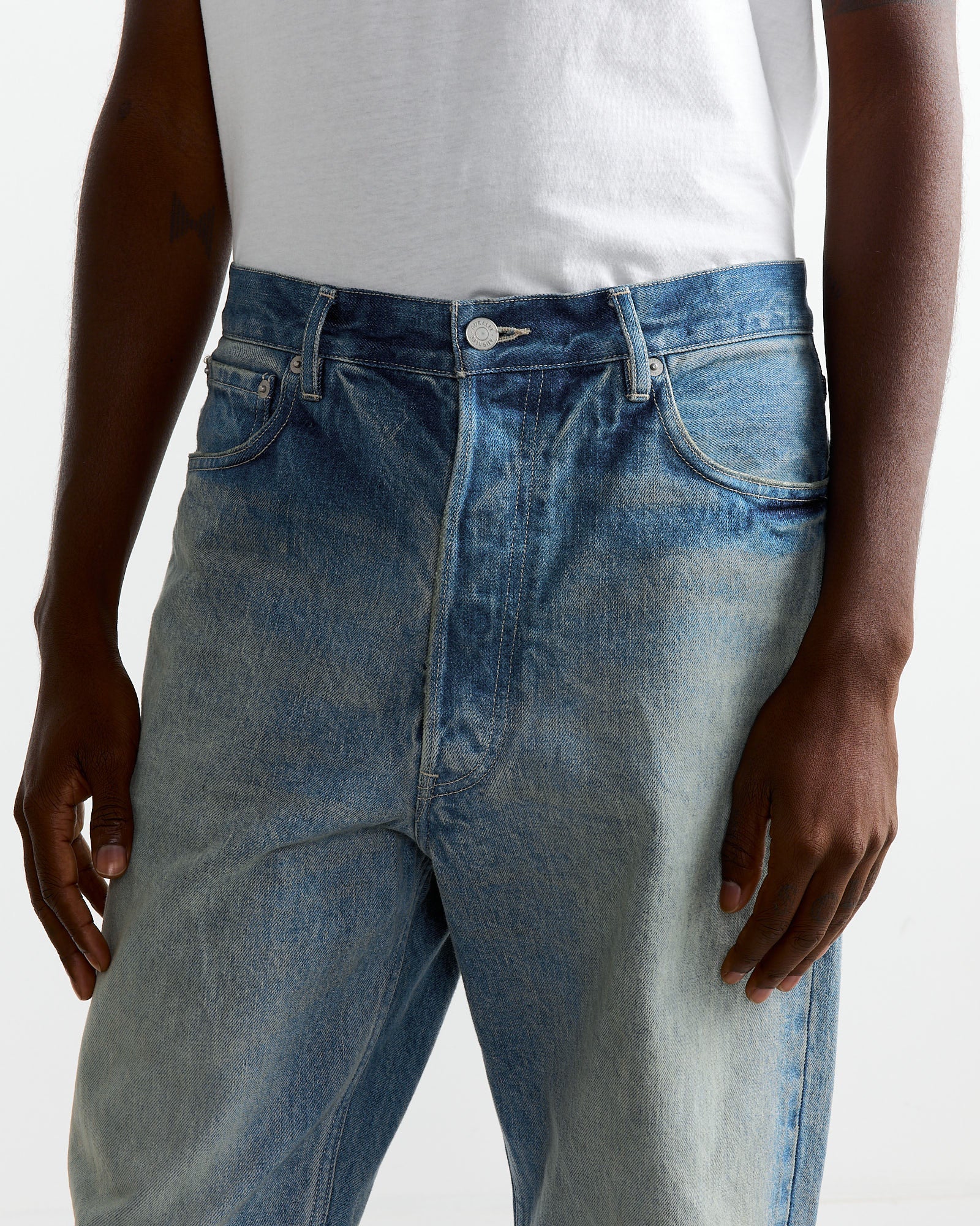 Selvedge Heavy Denim Wide Pant in Faded Indigo