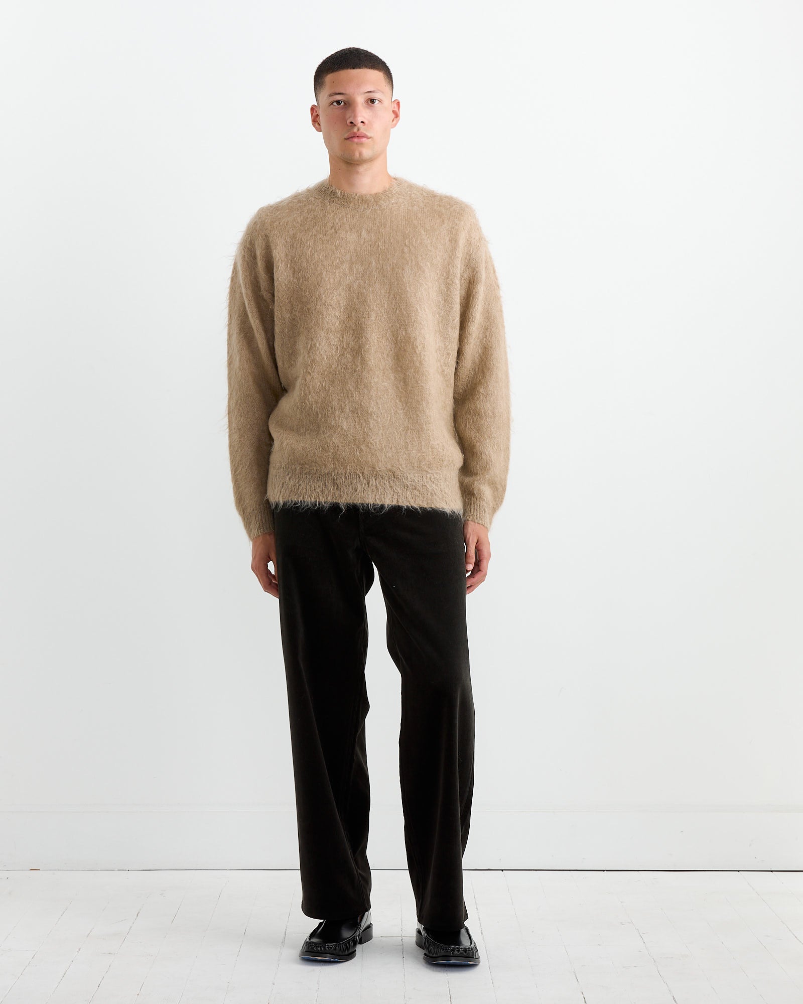 Brushed Mohair Pullover in Grey Beige