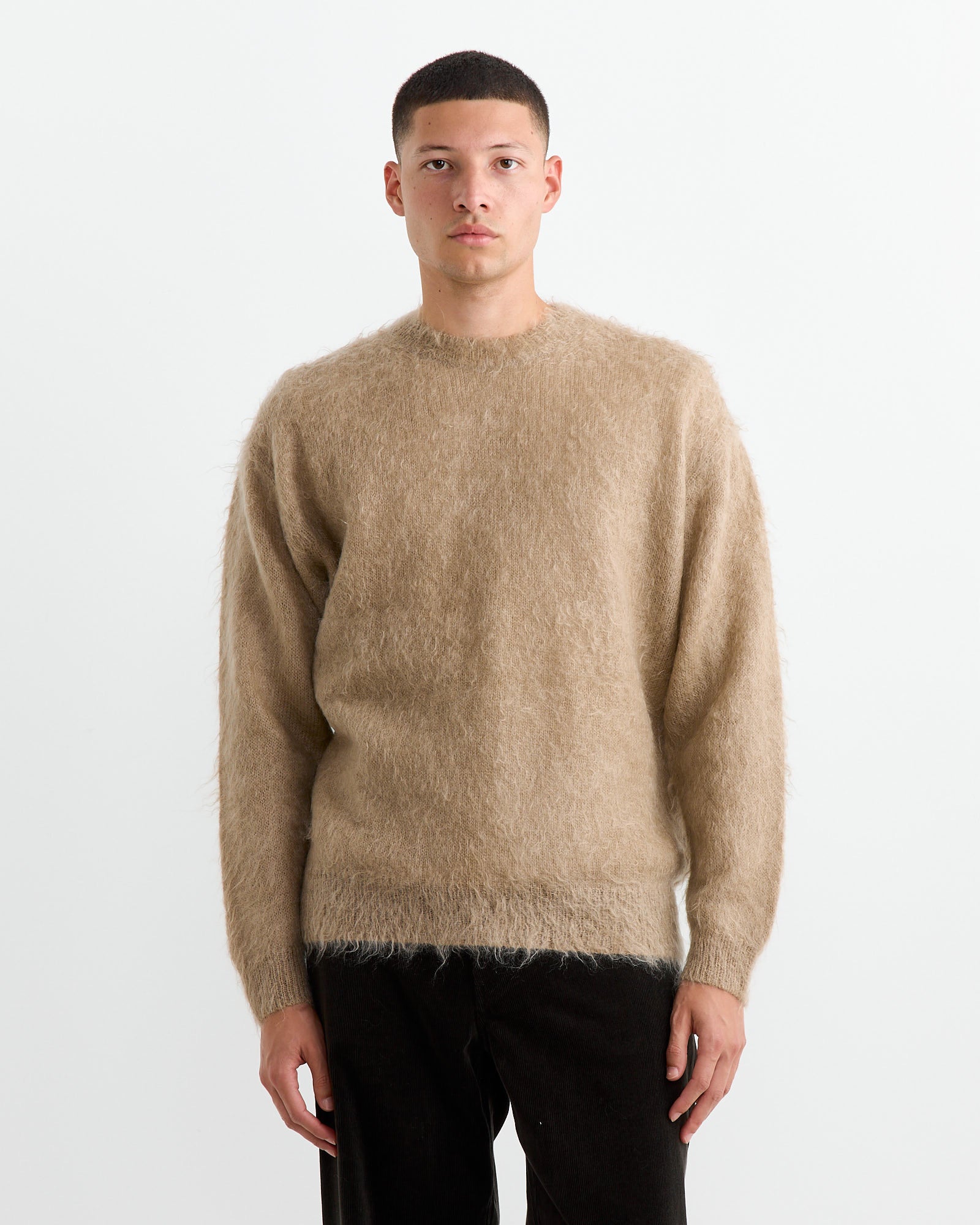 Brushed Mohair Pullover in Grey Beige