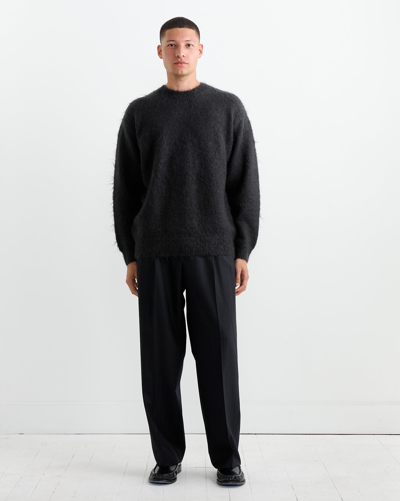 Brushed Mohair Pullover in Ink Black