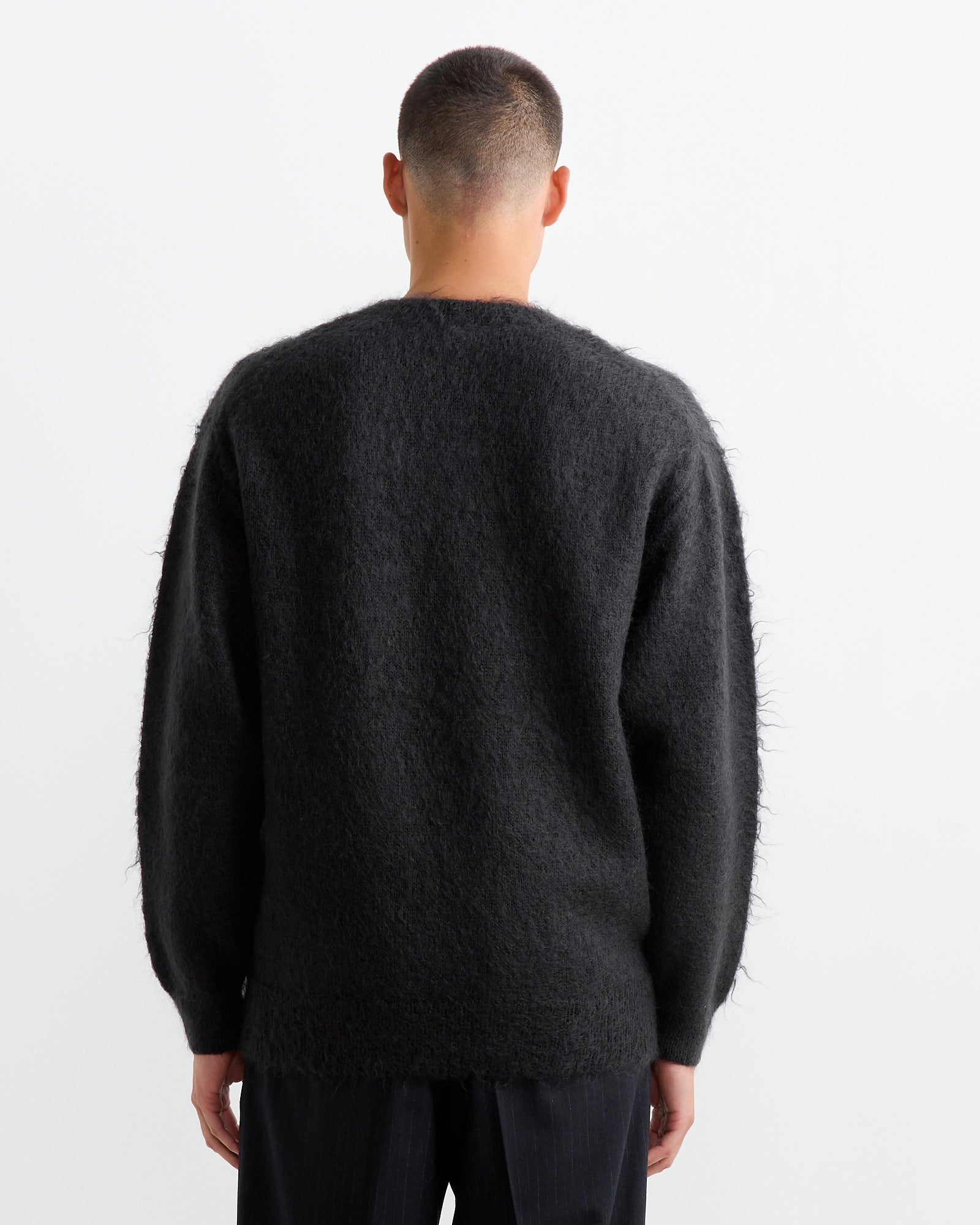 Brushed Mohair Pullover in Ink Black