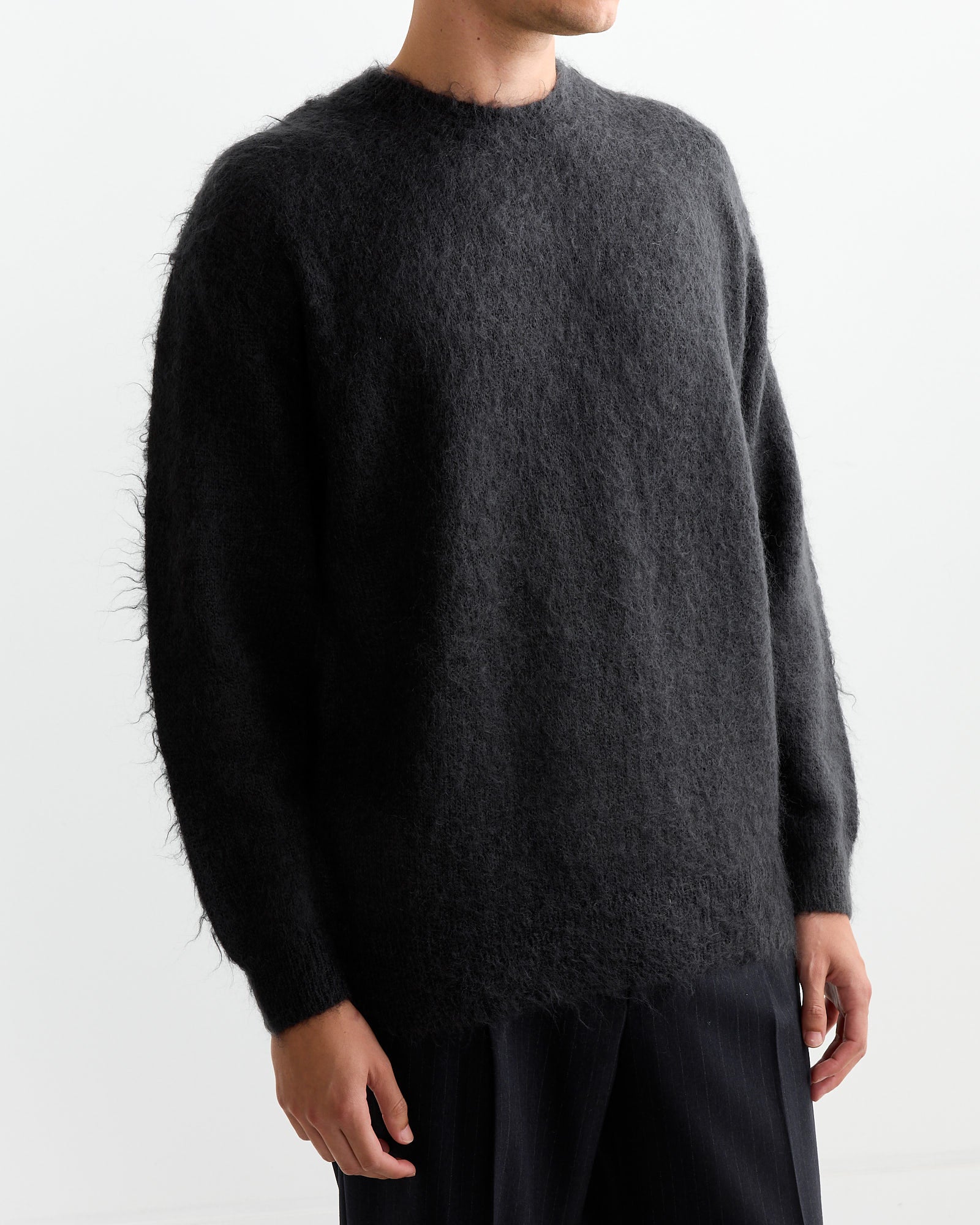 Brushed Mohair Pullover in Ink Black