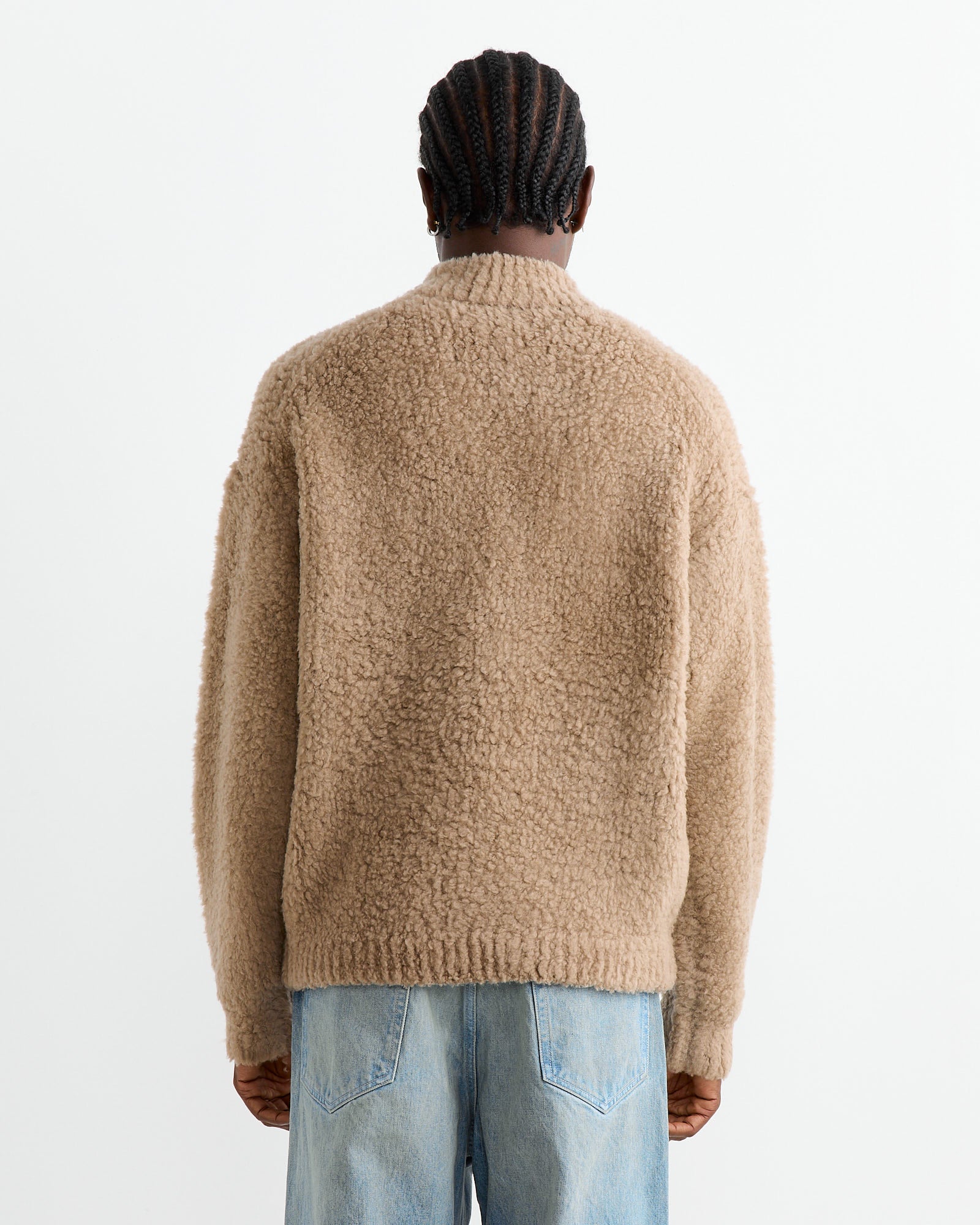 Merino Wool Boa Half Zip Pullover in Beige