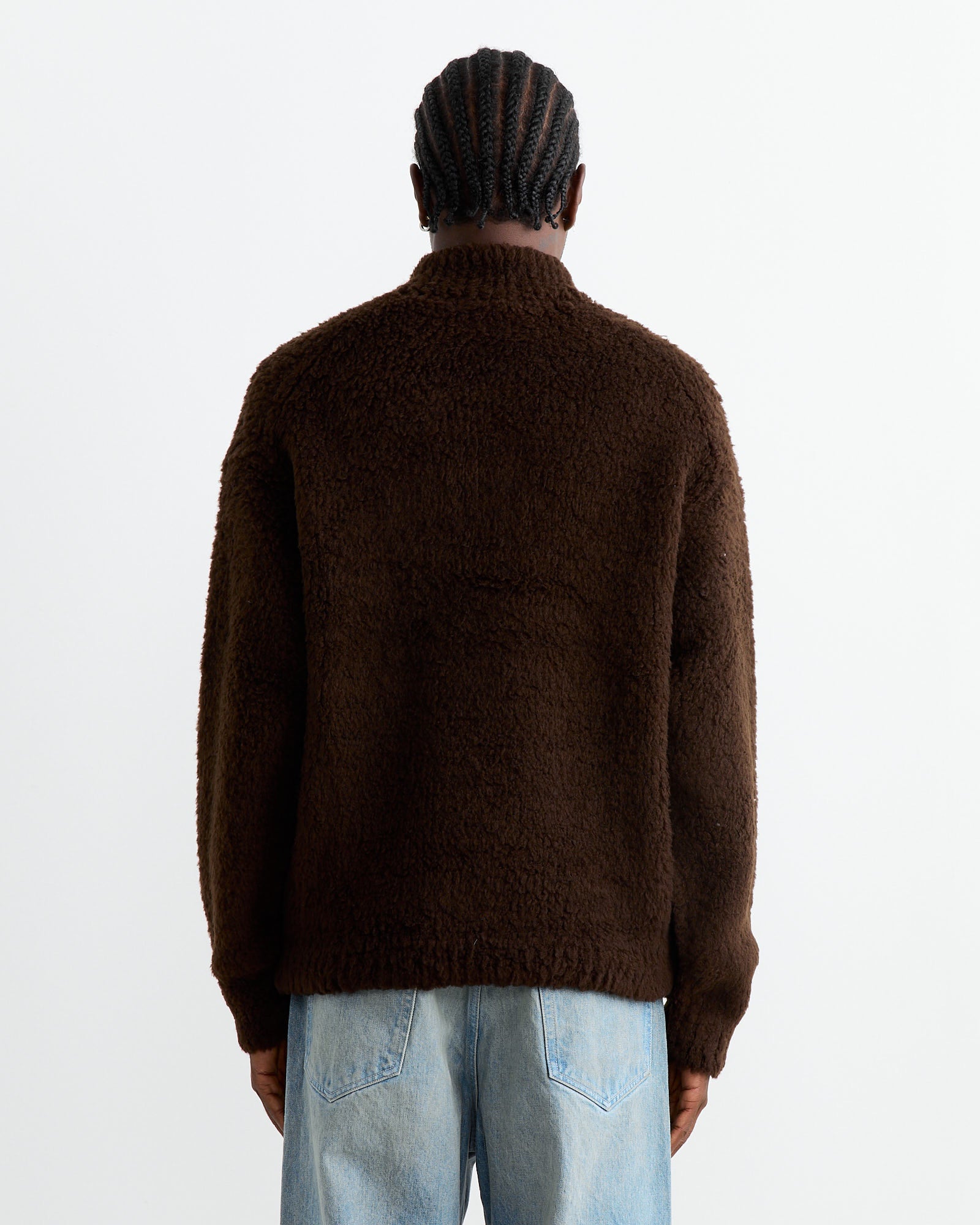 Merino Wool Boa Half Zip Pullover in Dark Brown