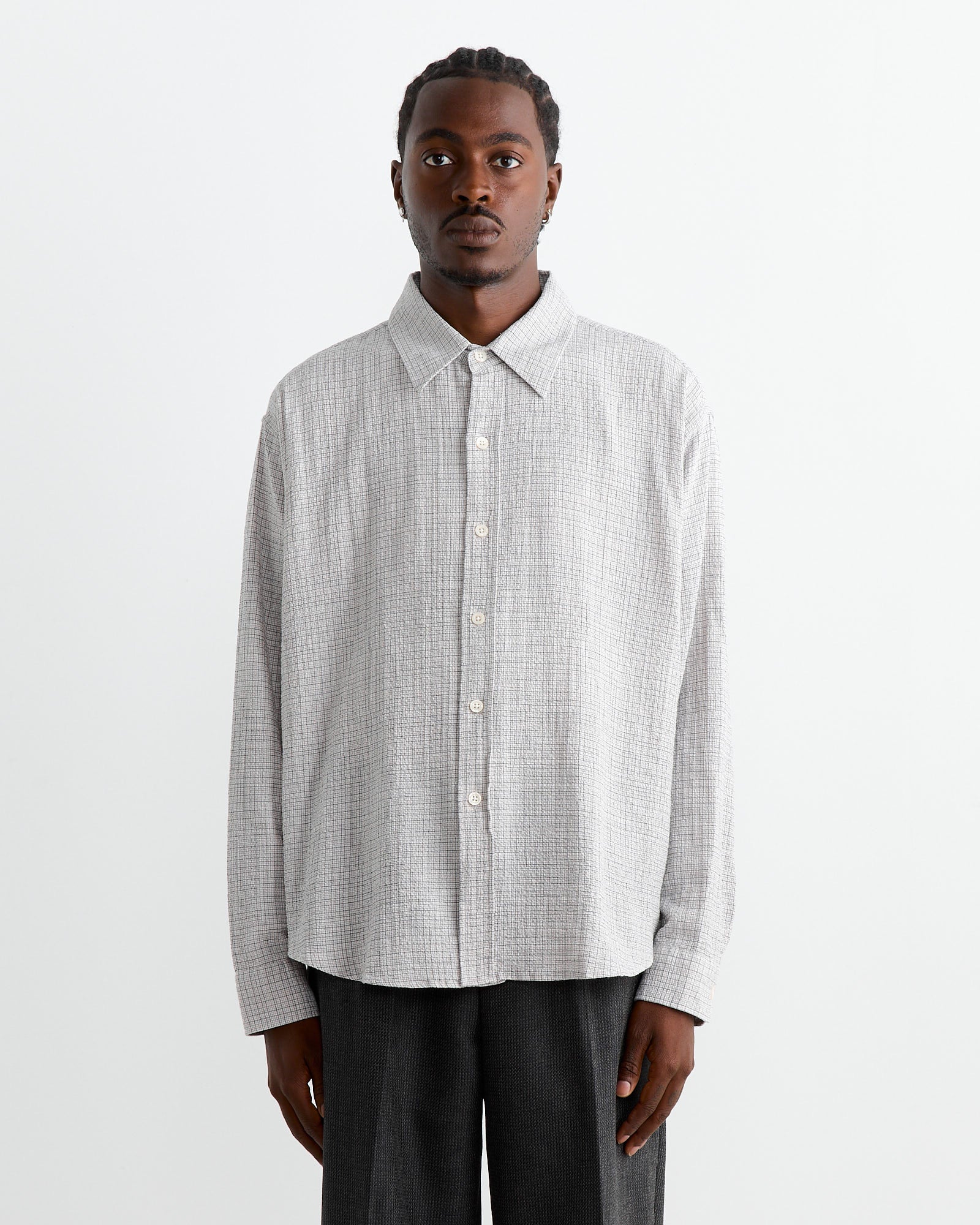 mfpen Vacation Shirt Grey Check Seersucker - Grey Check Seersucker / M (263079)