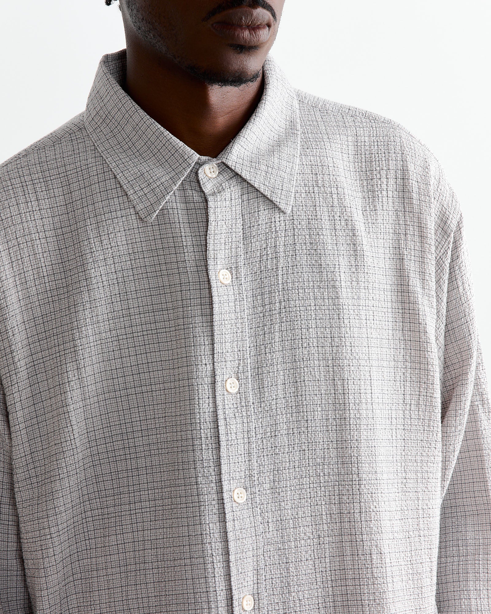 mfpen Vacation Shirt Grey Check Seersucker - Grey Check Seersucker / M (263079)