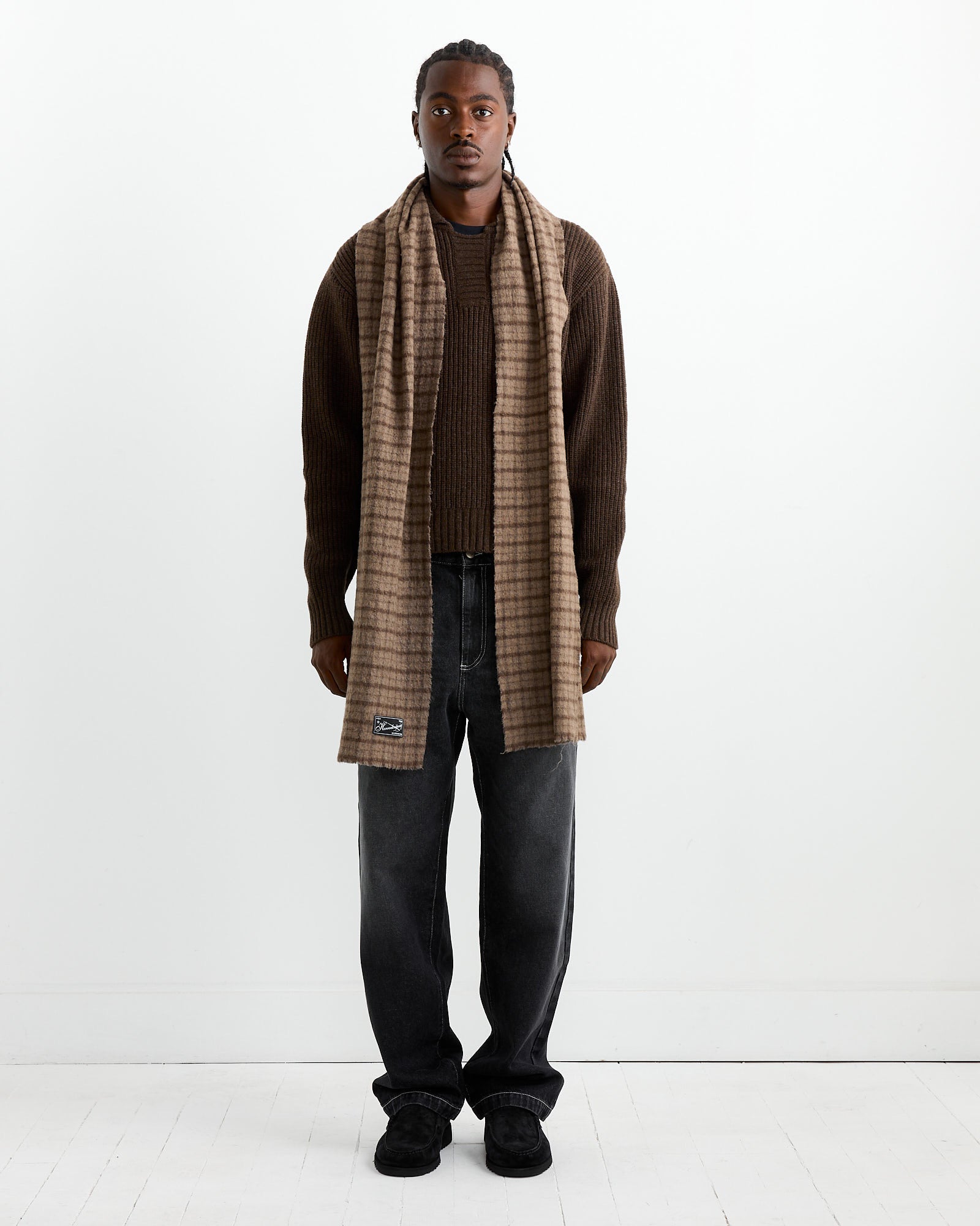 Wool Scarf in Brown Check