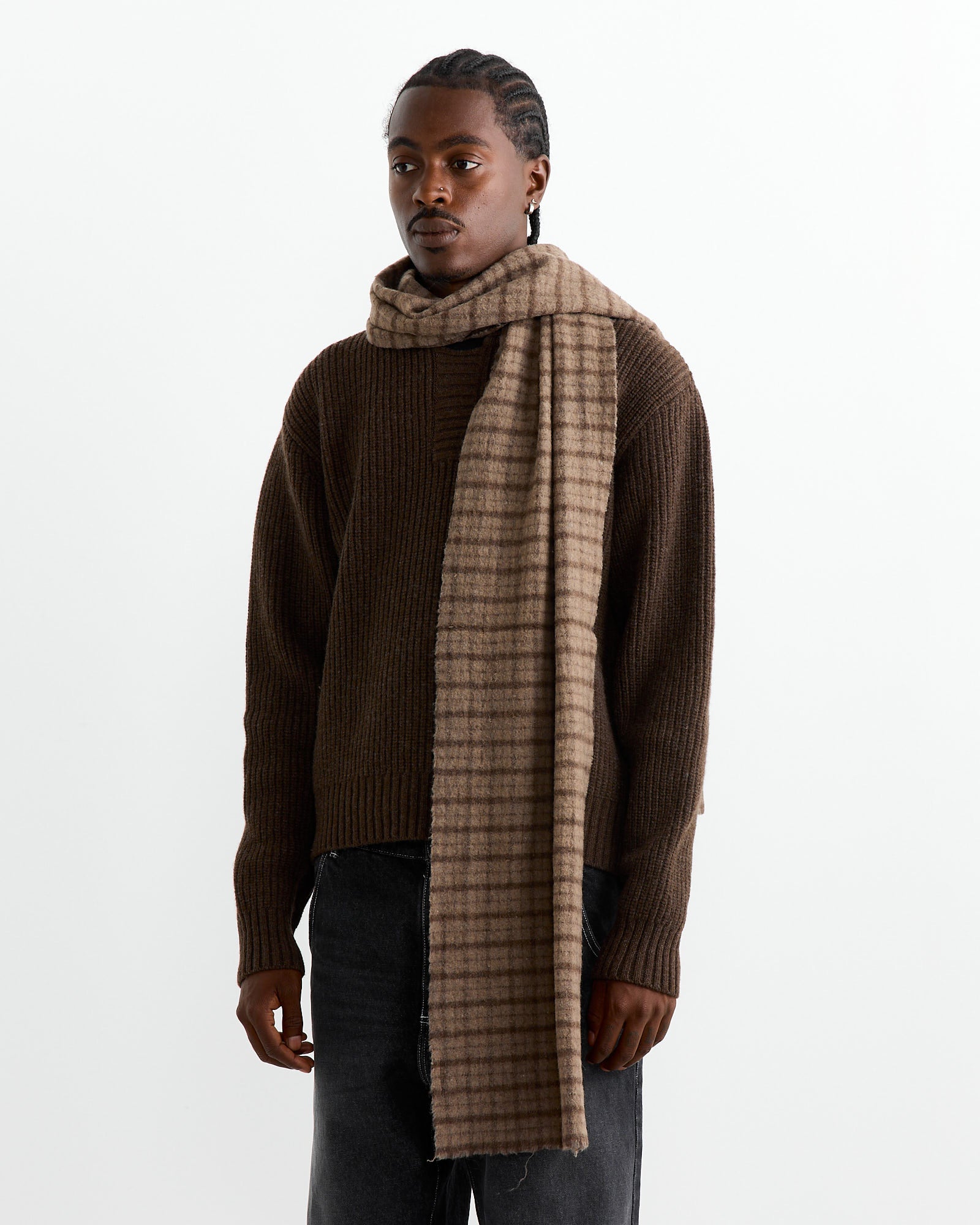 Wool Scarf in Brown Check