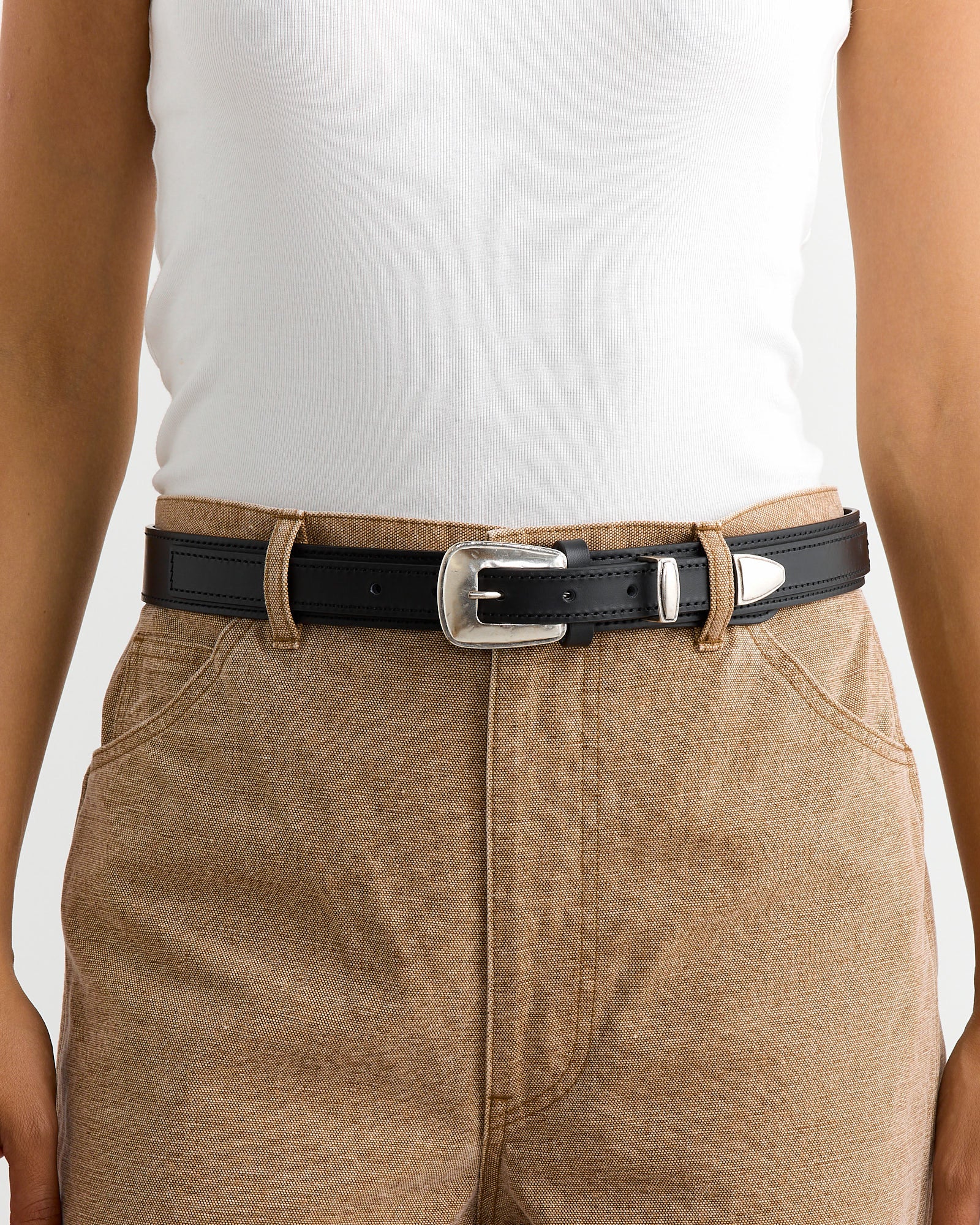 Minimal Western Belt in Black - Black / 75 (263191)