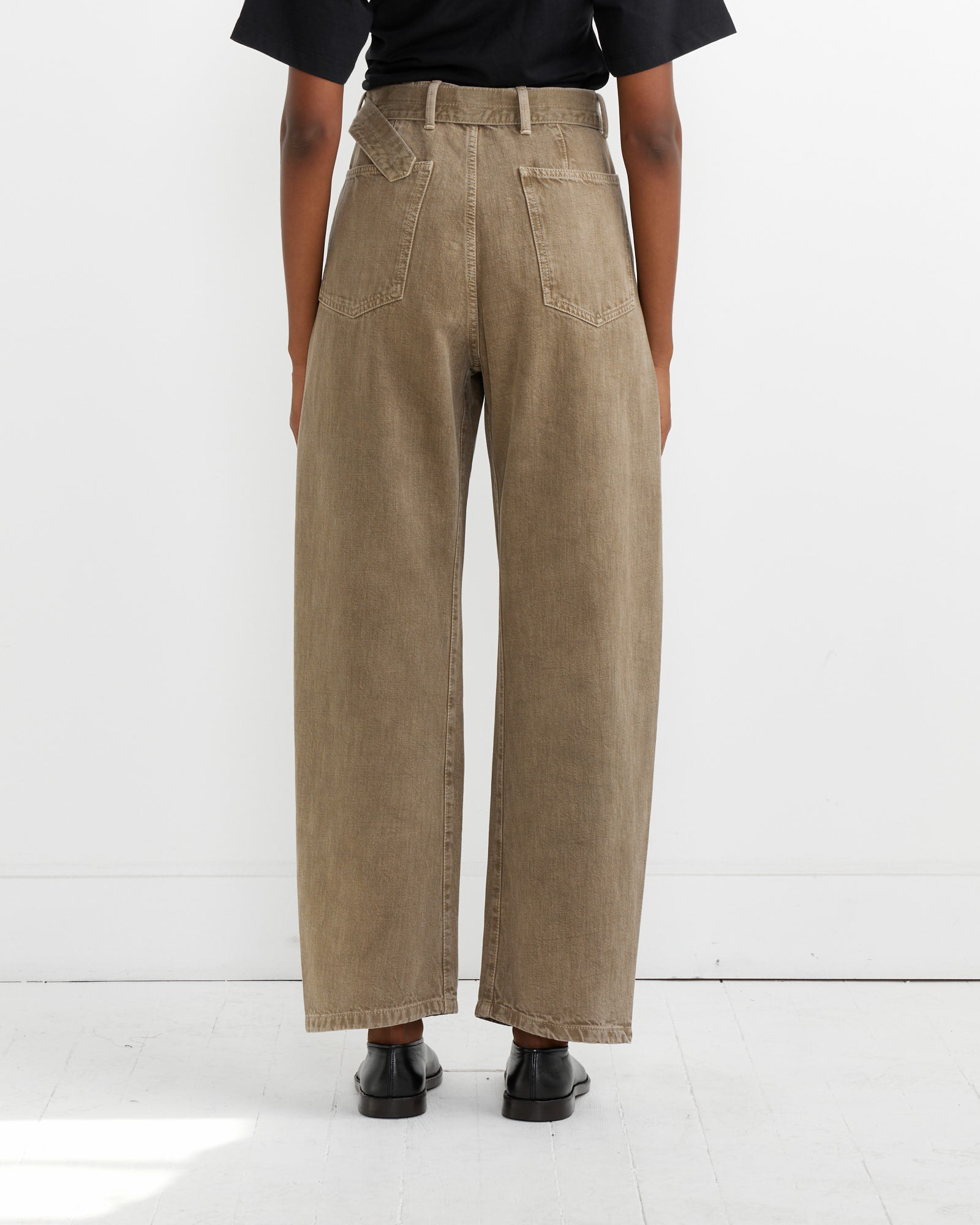 Twisted Belted Denim Pant in Snow Olive