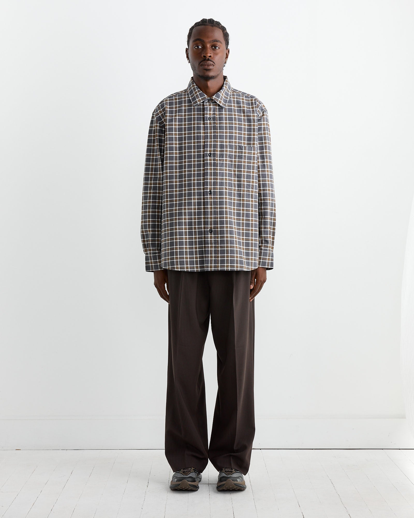 Basic Shirt in Check Slate/Moss