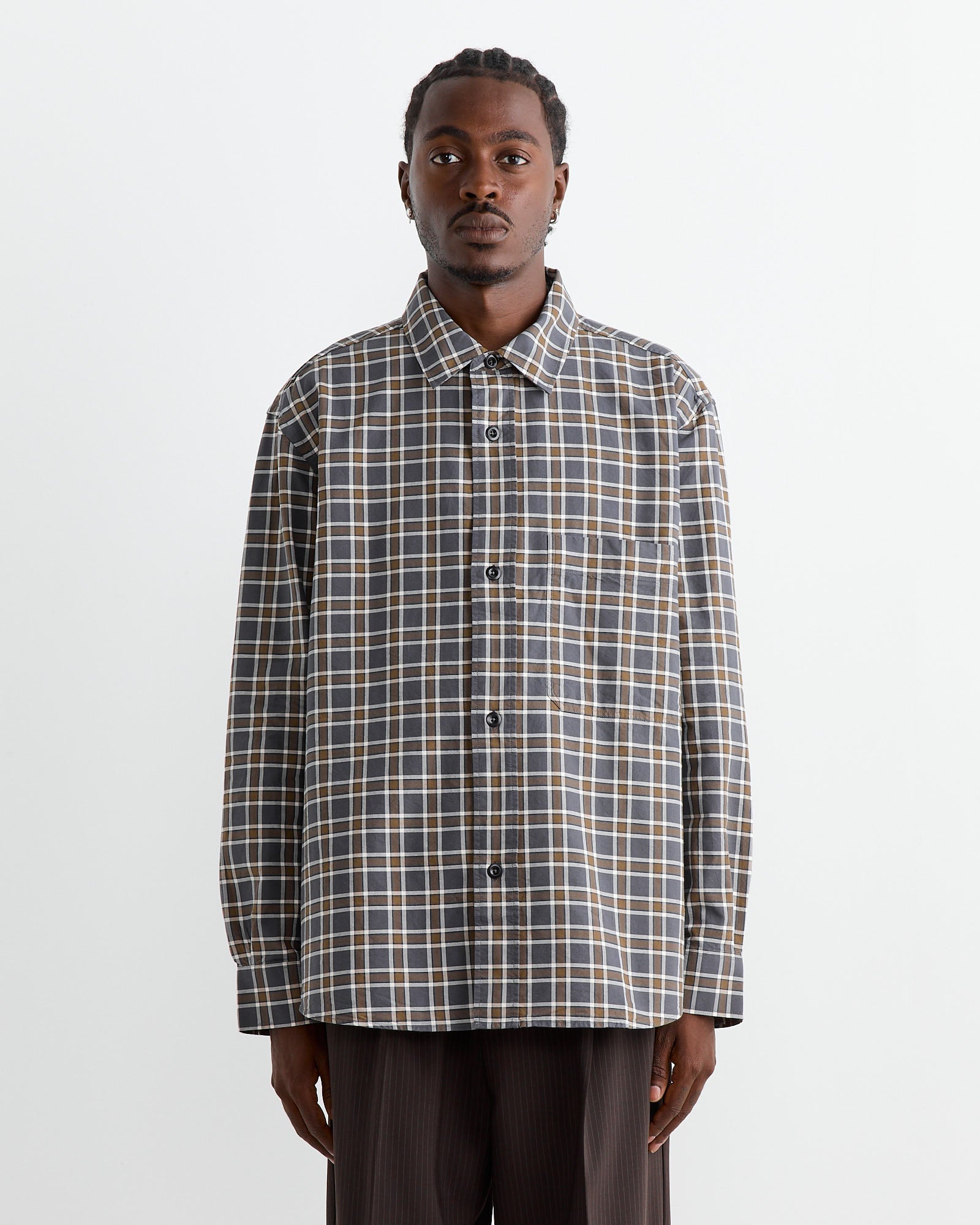 Basic Shirt in Check Slate/Moss