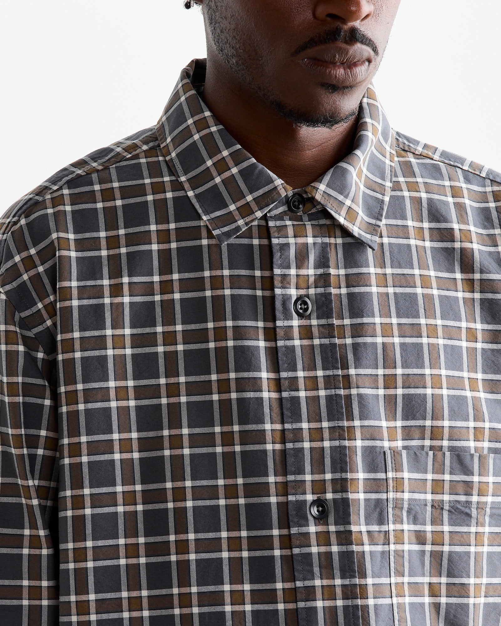 Basic Shirt in Check Slate/Moss