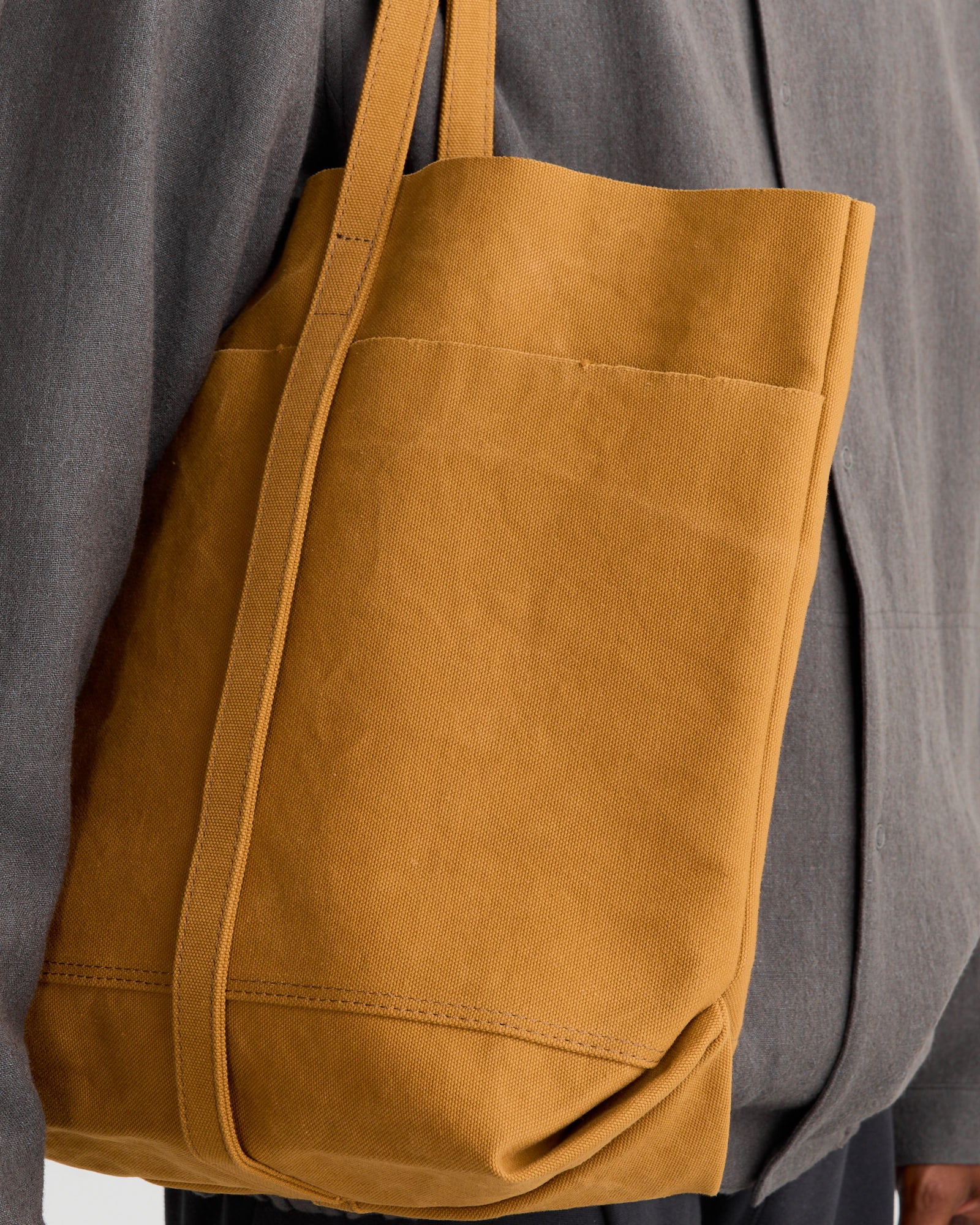 Washed Canvas 6 Pockets Tote in Mustard