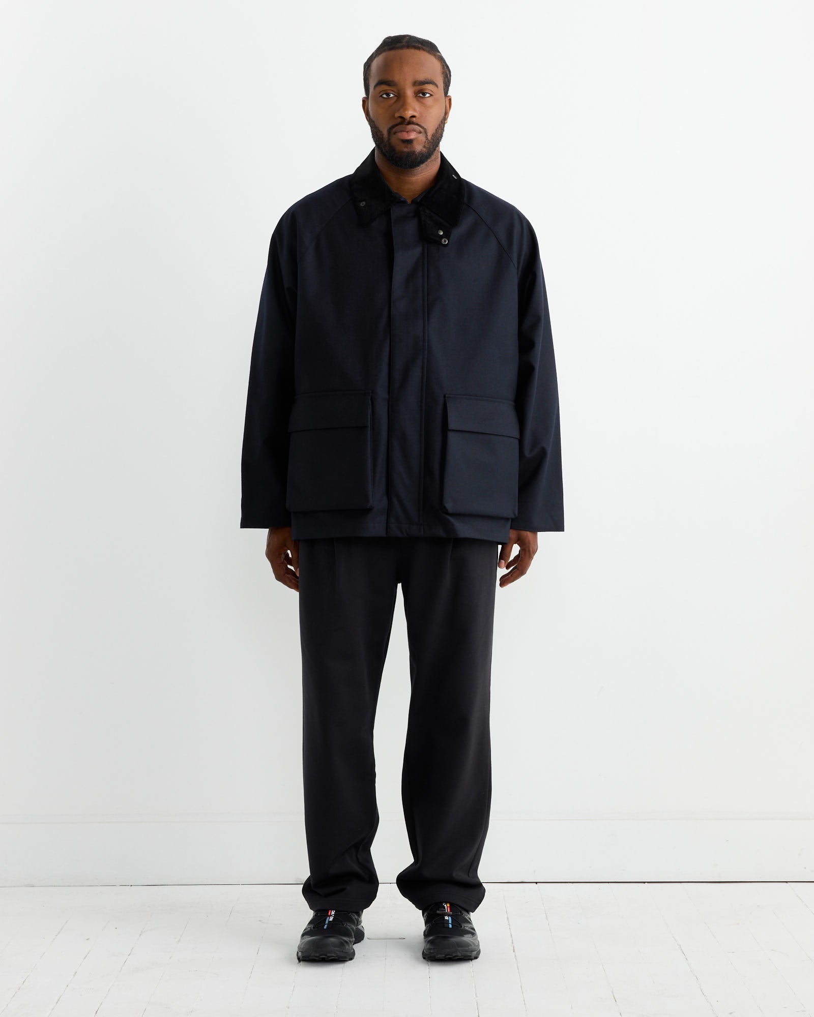 Cotton Jersey One Tuck Pant in Black Navy