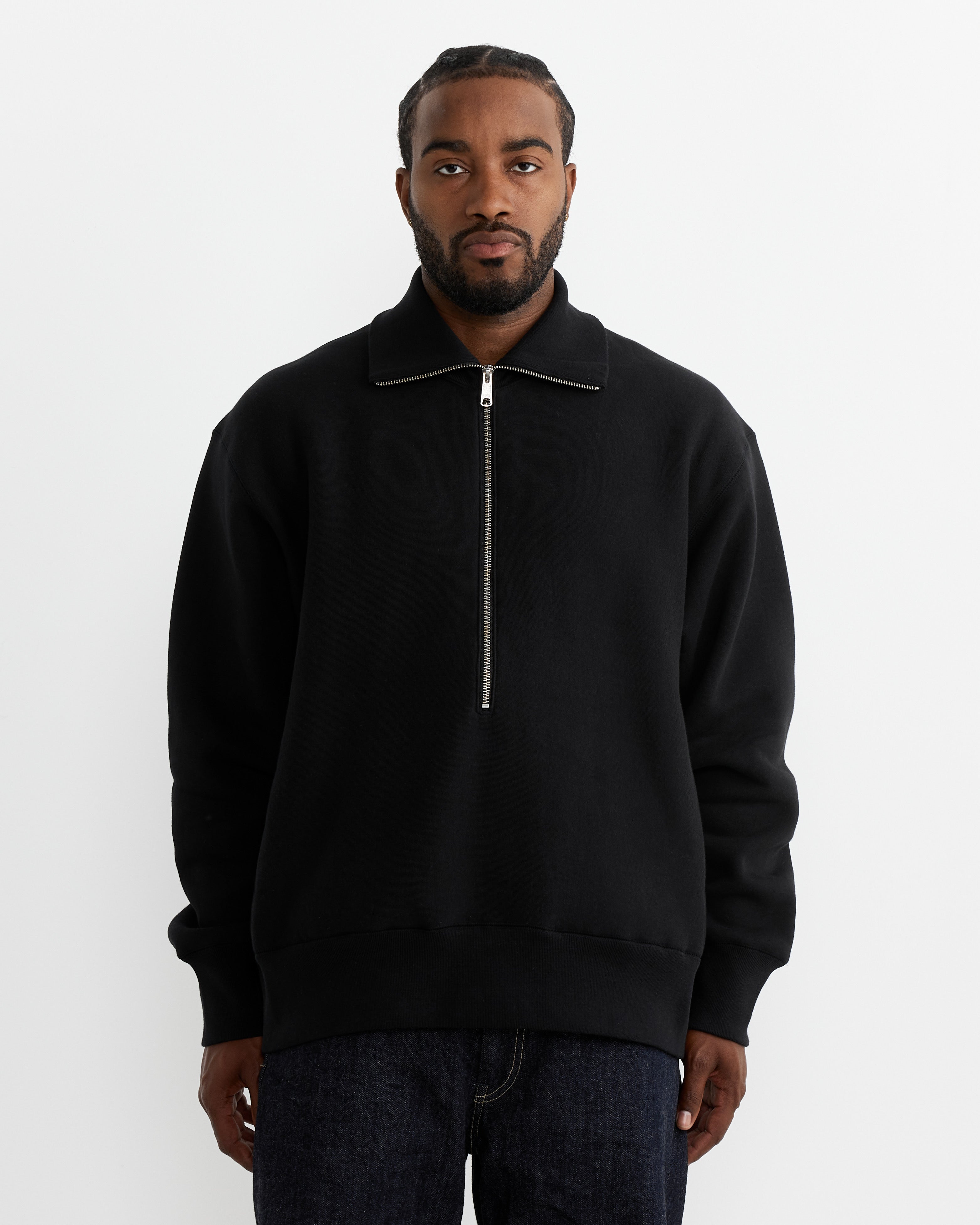 Zip Up Fleece Sweater in Black