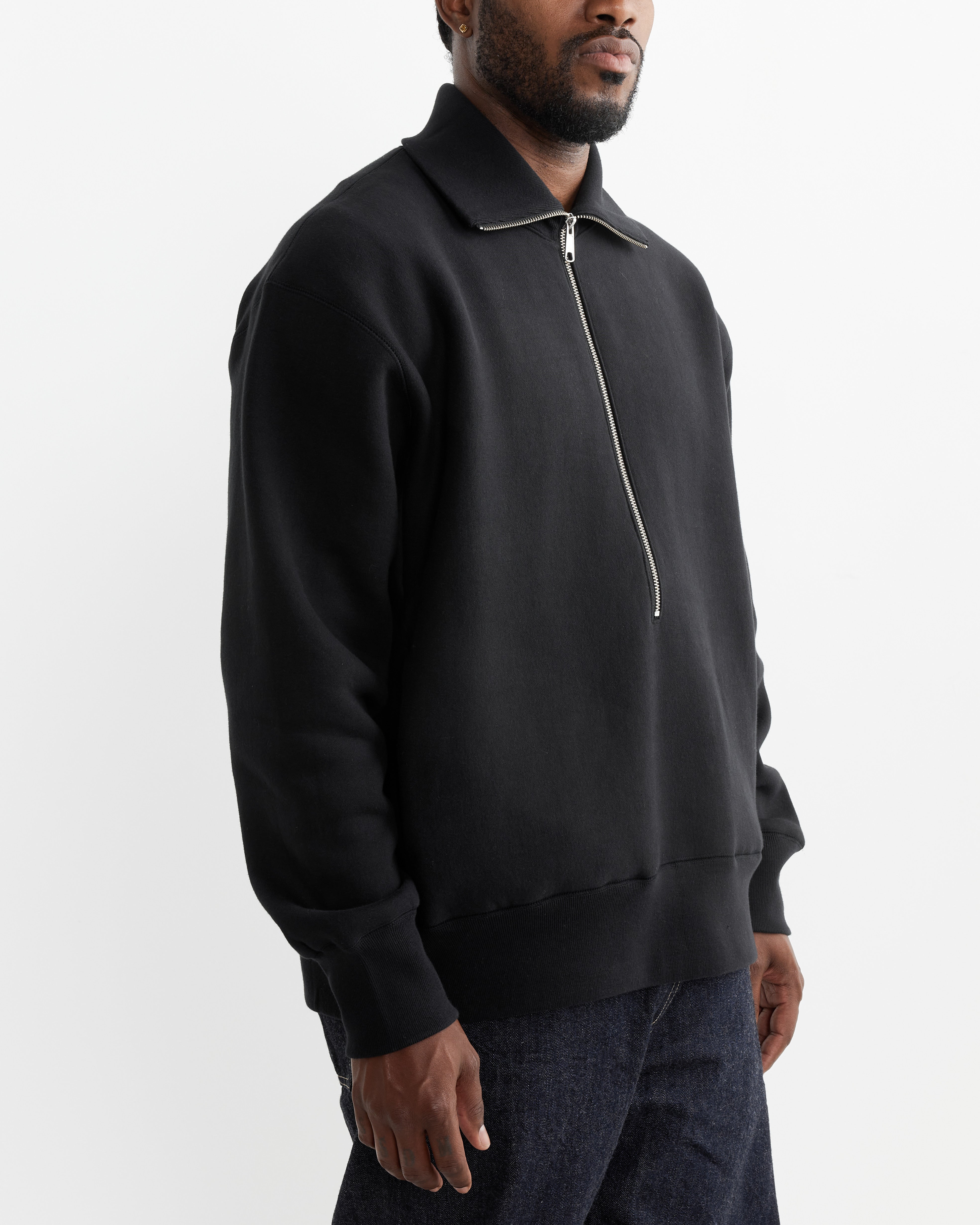 Zip Up Fleece Sweater in Black