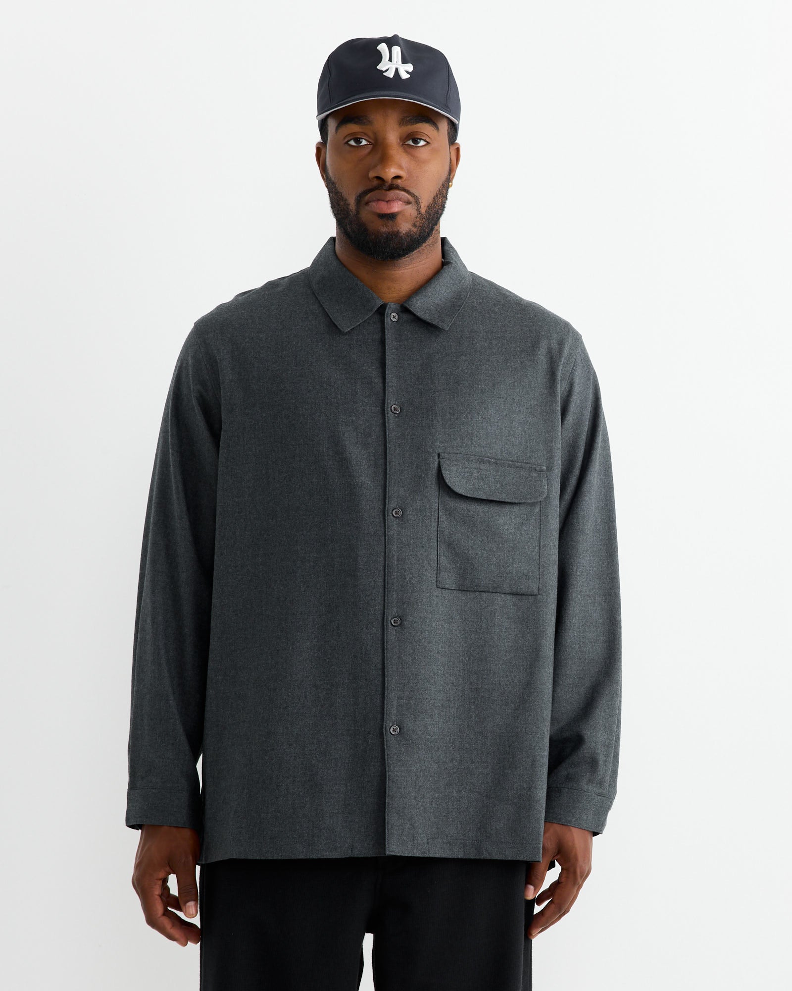 Flat Bottom Wool Shirt in Blue Charcoal - Blue Charcoal / 2 (263447)