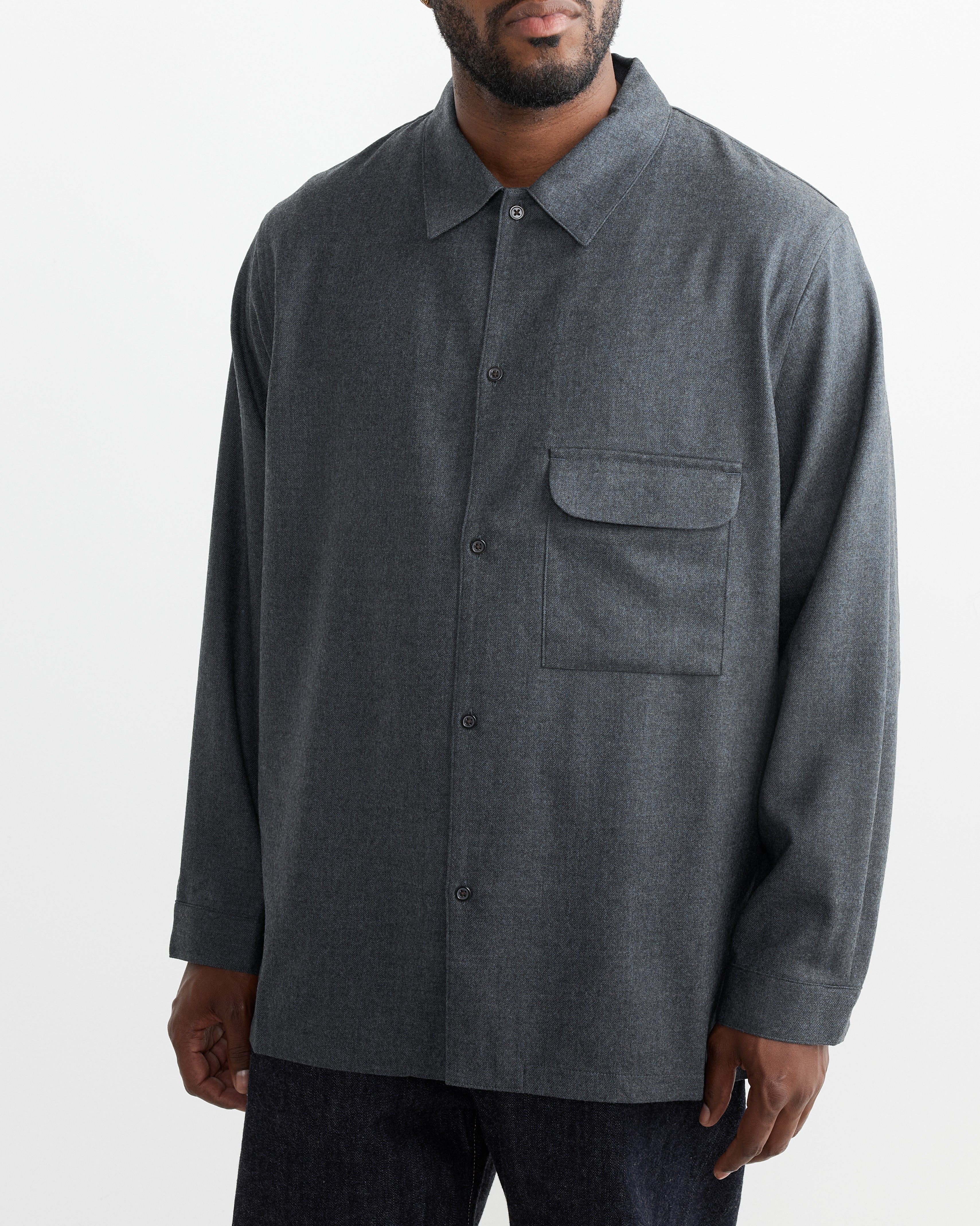 Still By Hand Flat Bottom Wool Shirt Blue Charcoal - Blue Charcoal / 2 (263447)