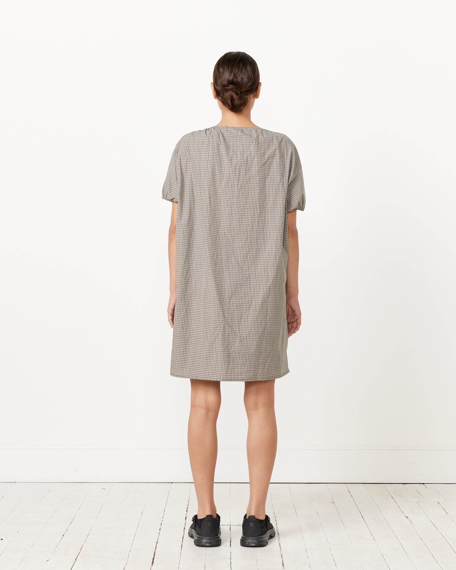 Deiji Studios Capped Sleeve Dress Khaki Check - Khaki Check / S (263516)