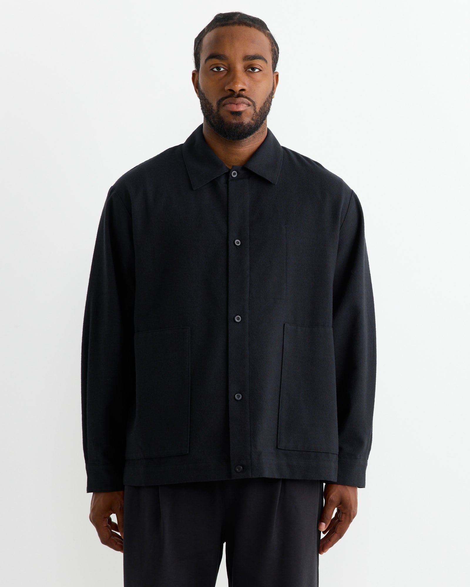 Wool Mix Shirt Jacket in Black Navy