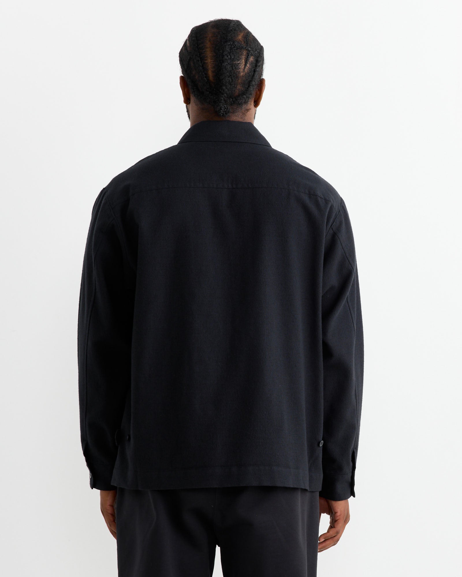 Wool Mix Shirt Jacket in Black Navy