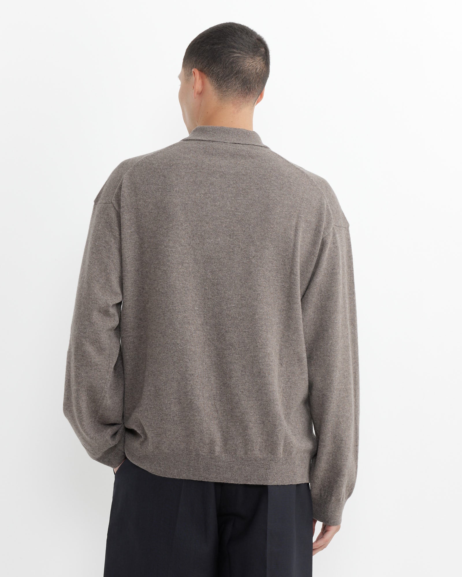 Studio Nicholson Noe L/S Polo Stone Melange - Stone Melange / M (263558)