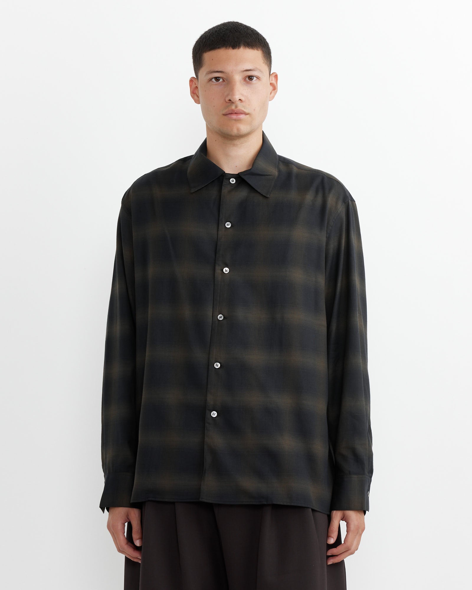 Studio Nicholson Ray L/S Shirt Black/Chocolate Brown - Black/Chocolate Brown / M (263596)