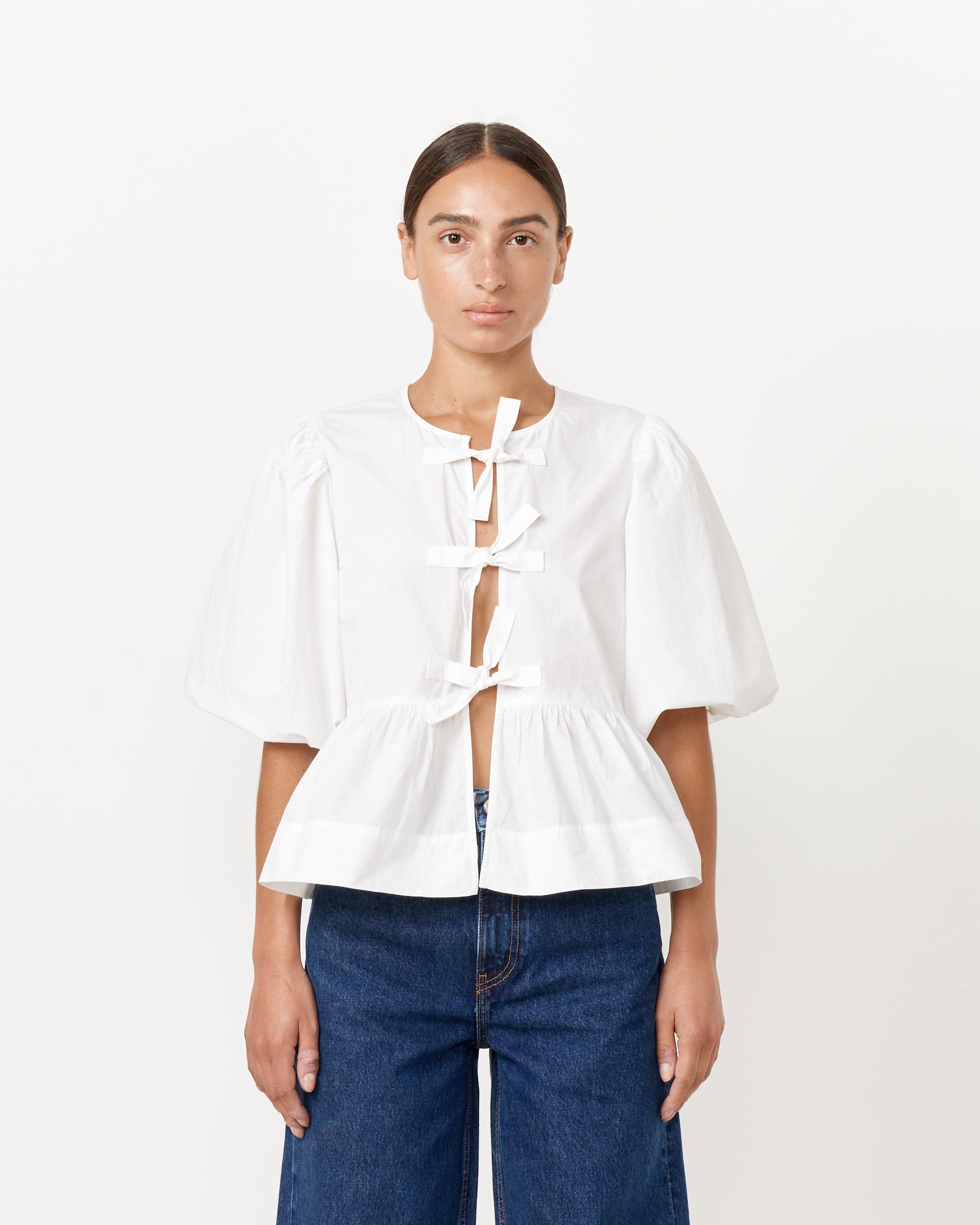 Ganni Cotton Poplin Peplum Blouse Bright White - Bright White / 34 (263648)