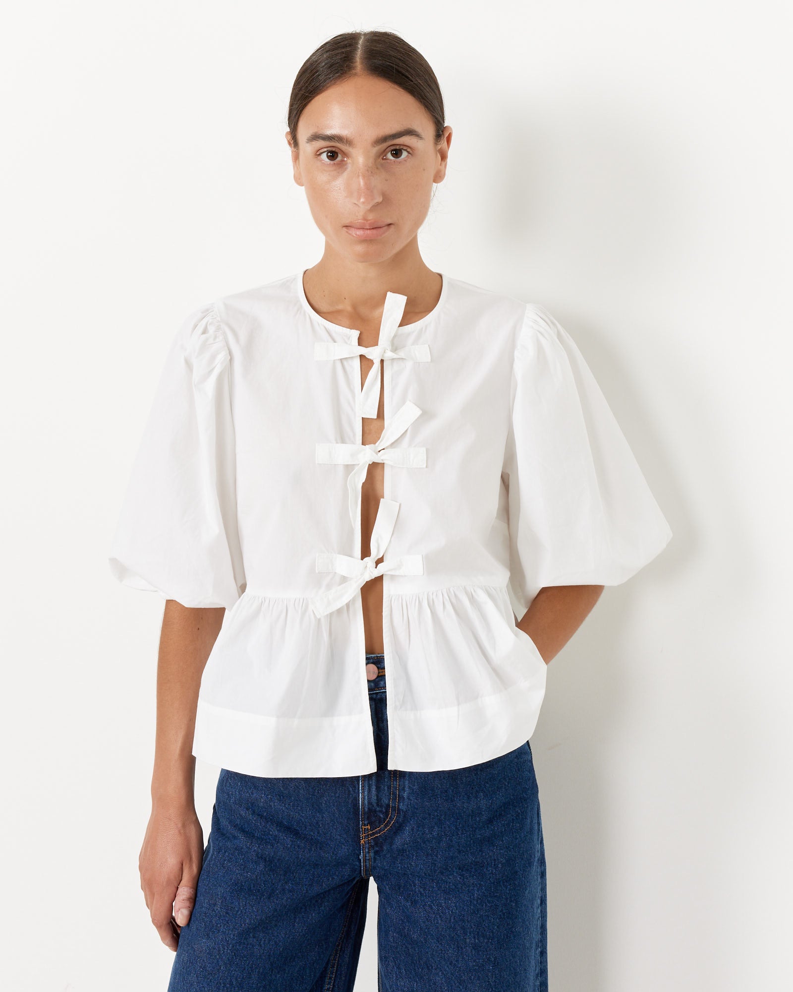 Ganni Cotton Poplin Peplum Blouse Bright White - Bright White / 34 (263648)