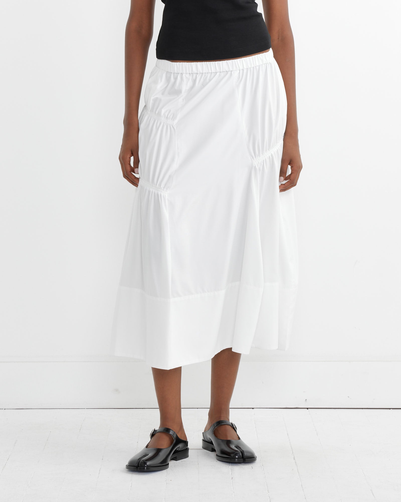 Shirred Nylon Paneled Skirt in White