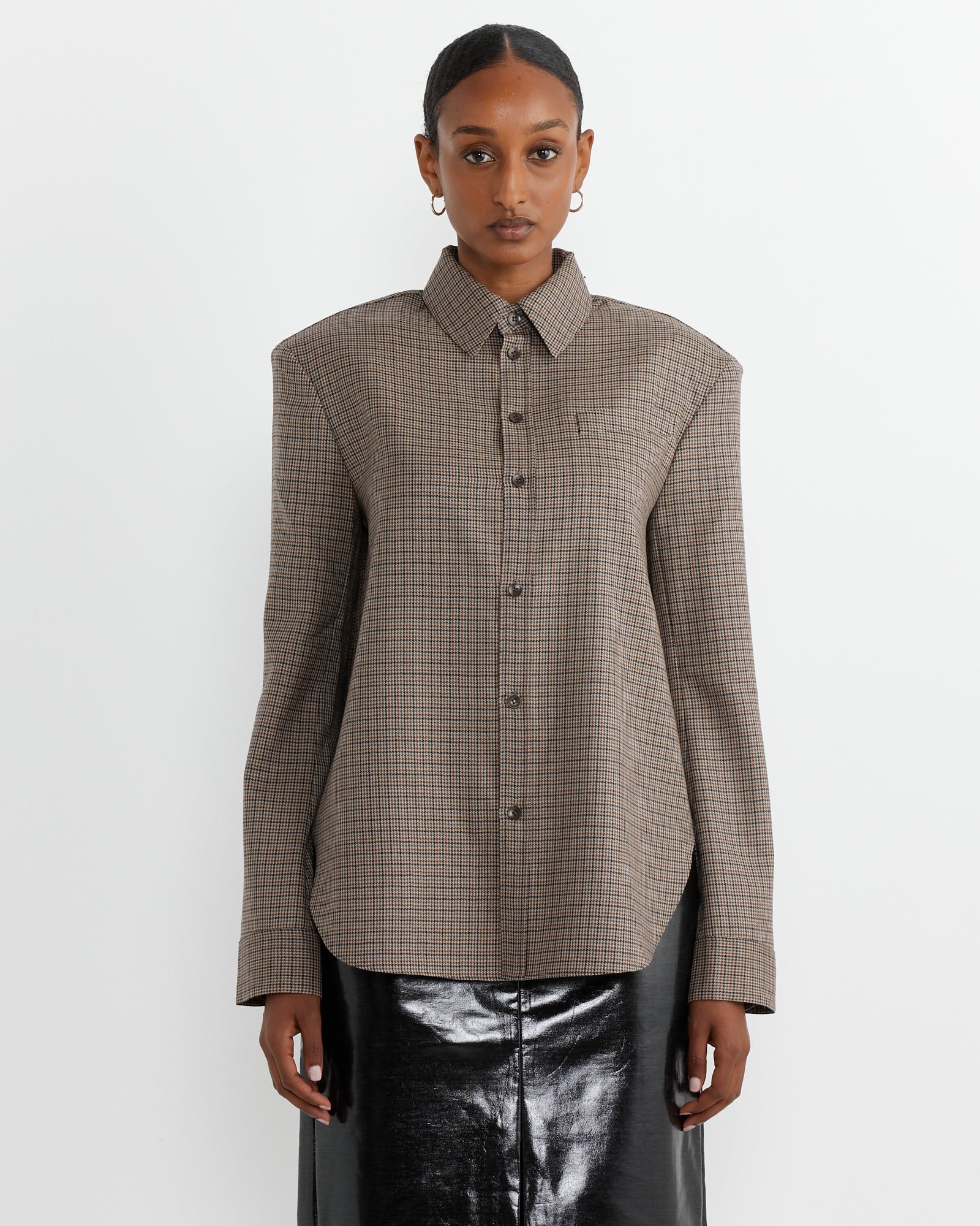 Tibi Thomas Menswear Check Detached Shirt Tan Multi - Tan Multi / XS (263758)