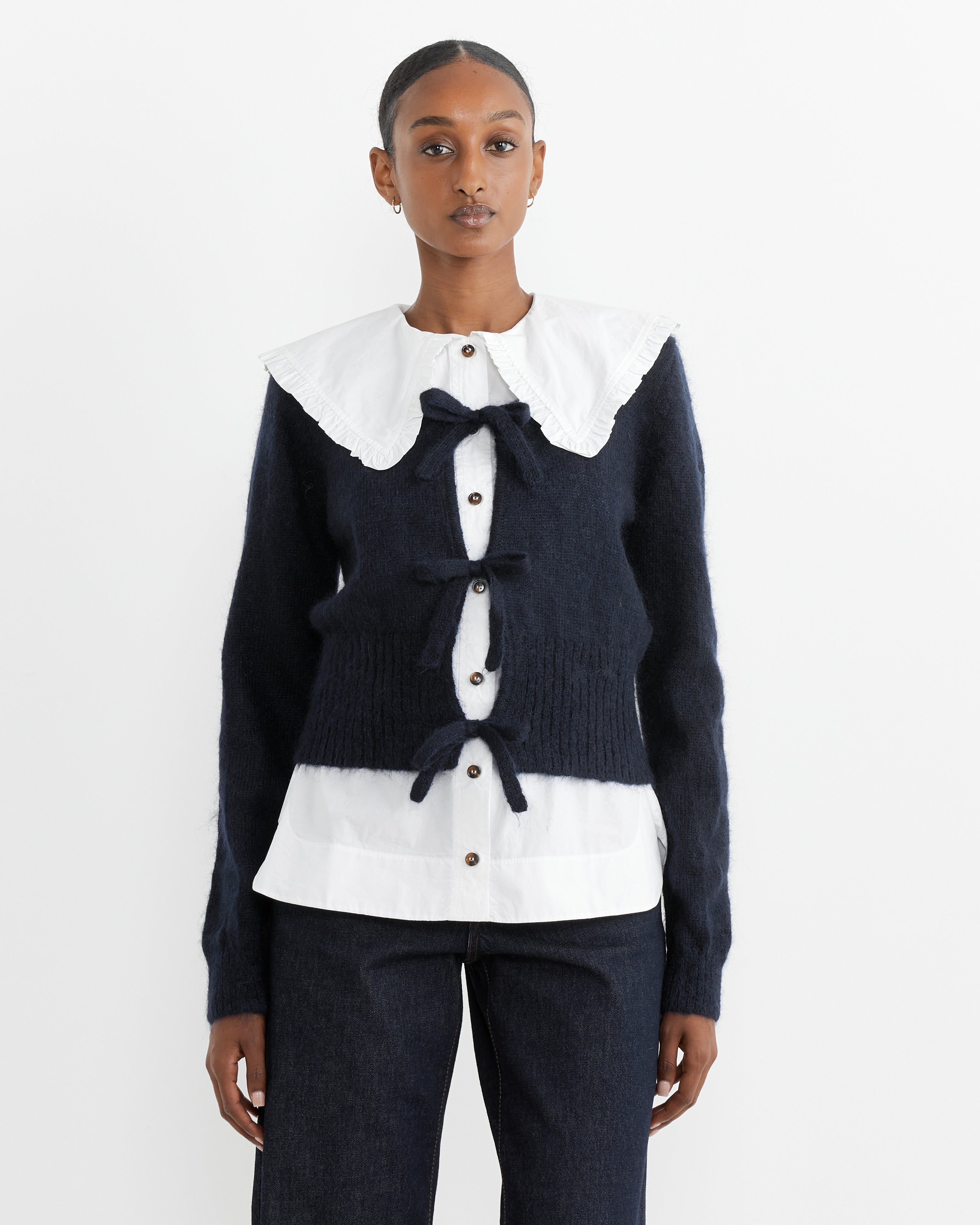 Ganni Mohair Tie String Cardigan Sky Captain - Sky Captain / XS (263942)