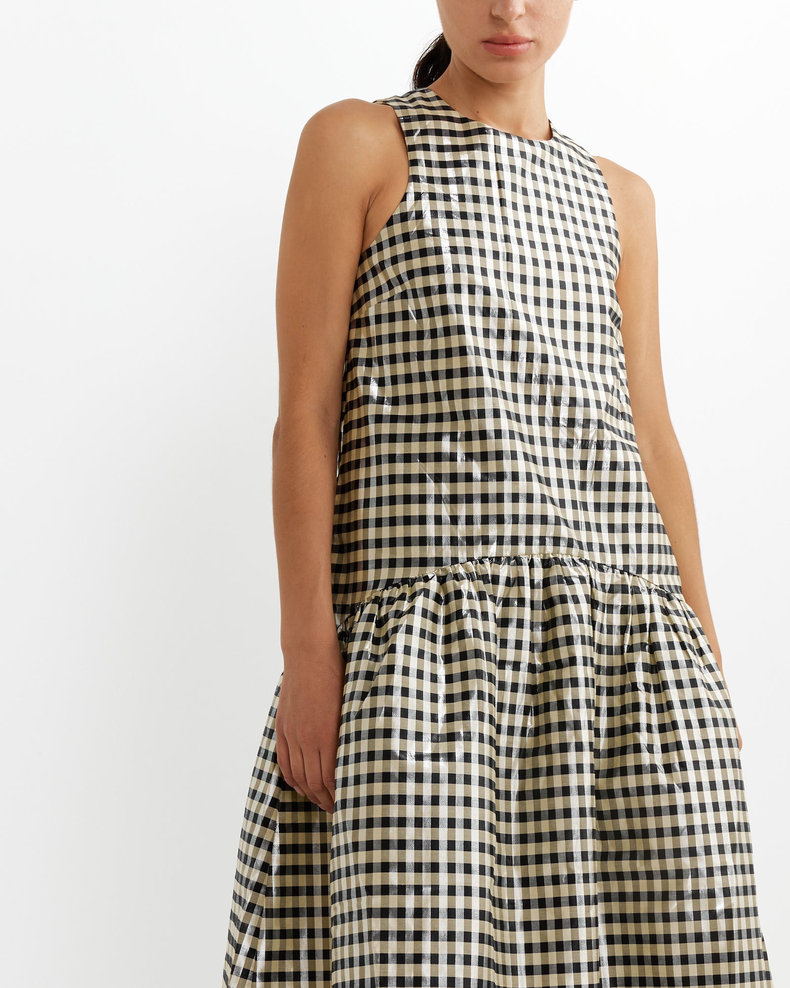 Ganni Shiny Check Midi Dress Lemon Icing - Lemon Icing / 34 (263950)