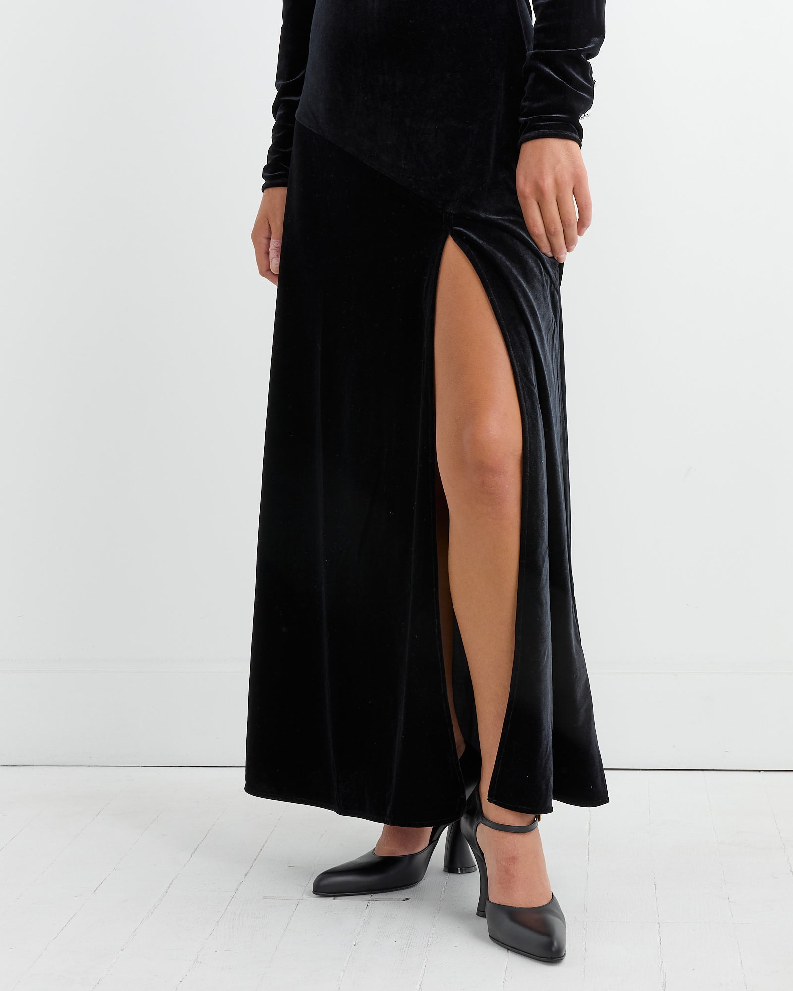 Ganni Velvet Gathered Long Dress Black - Black / 36 (263958)