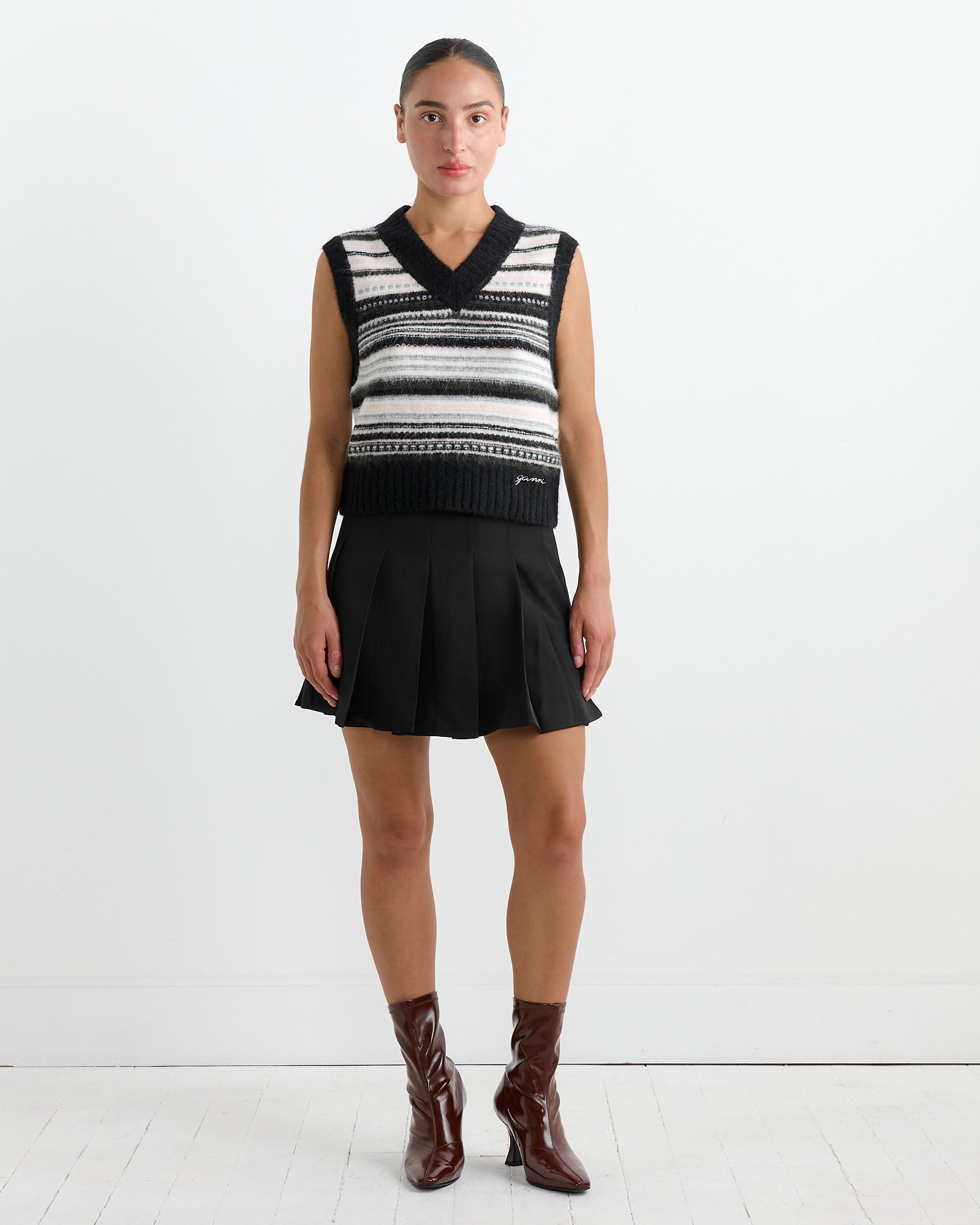 Ganni Wool Stripe Vest Black - Black / S (263962)