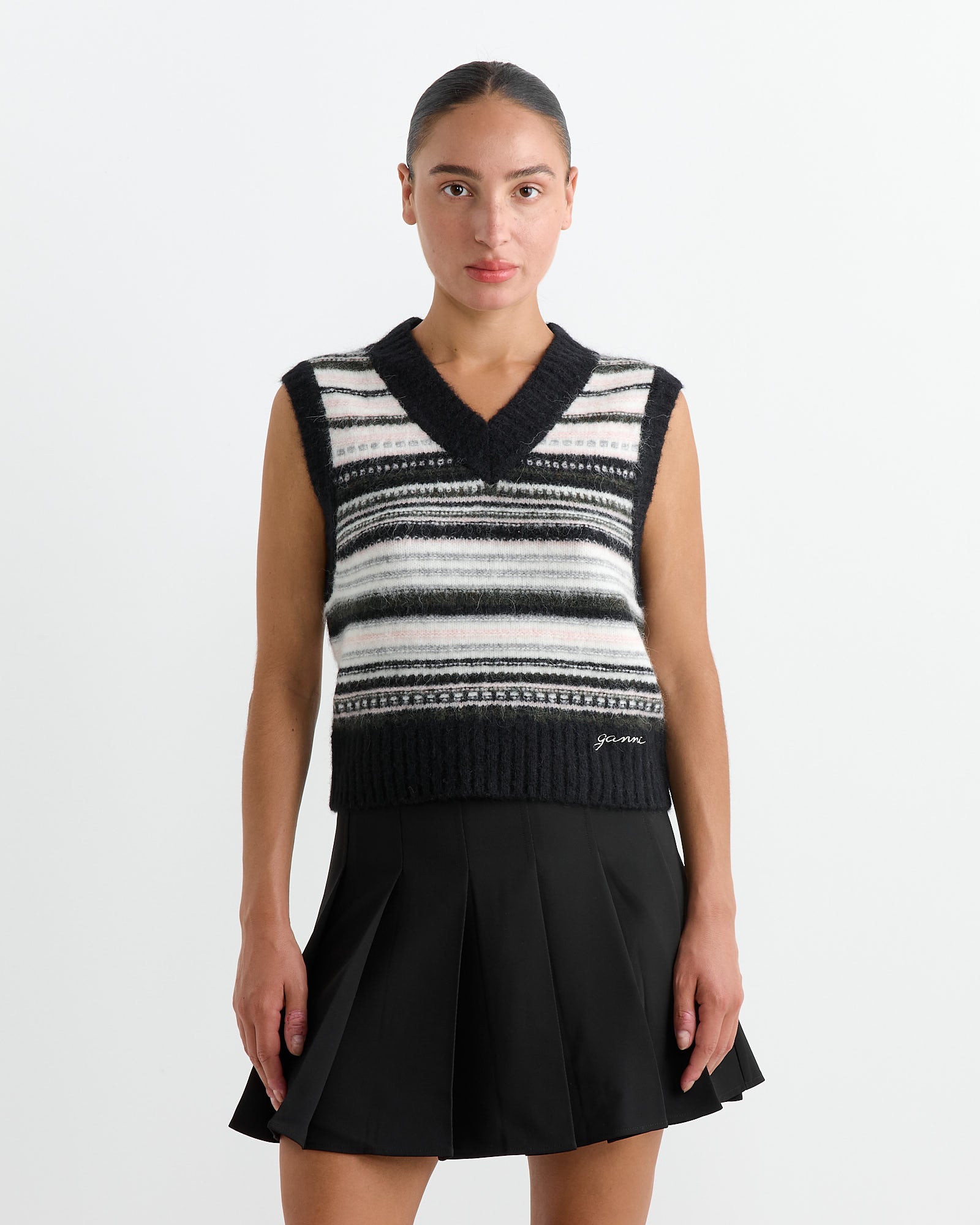 Ganni Wool Stripe Vest Black - Black / S (263962)