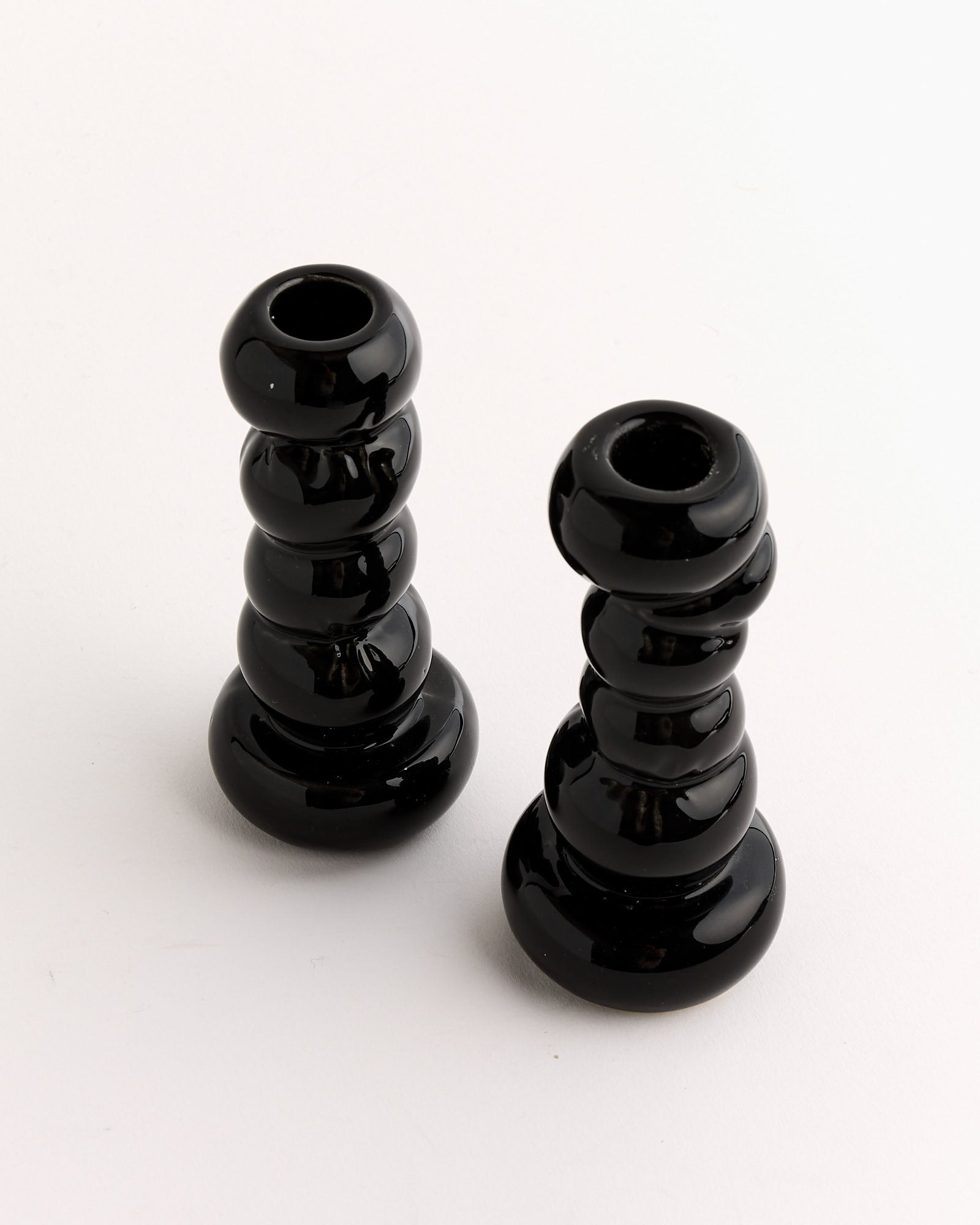 Misfits Set Of 2 Candleholder in Gloss Black