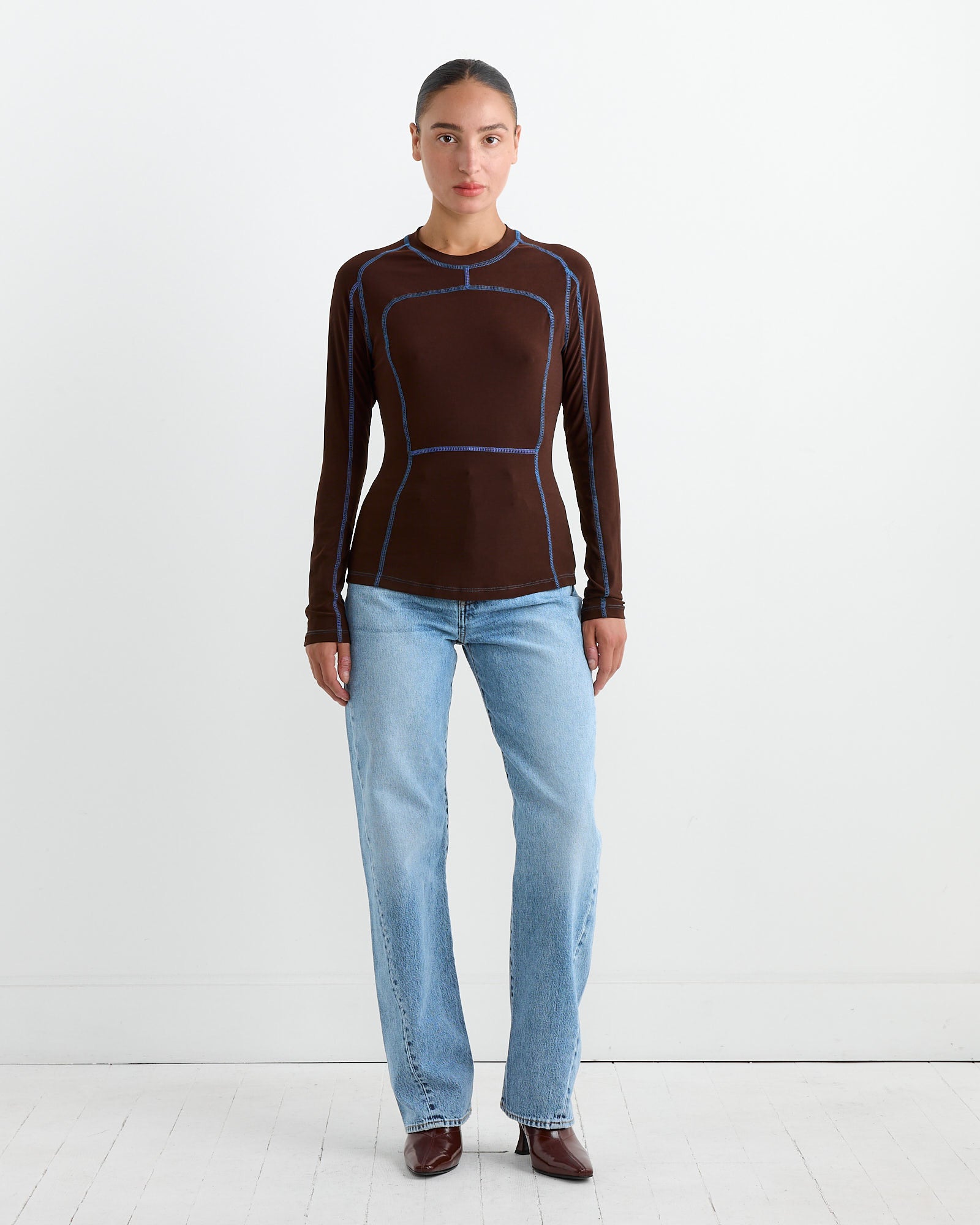 Paneled Scuba Top in Bark/Cobalt