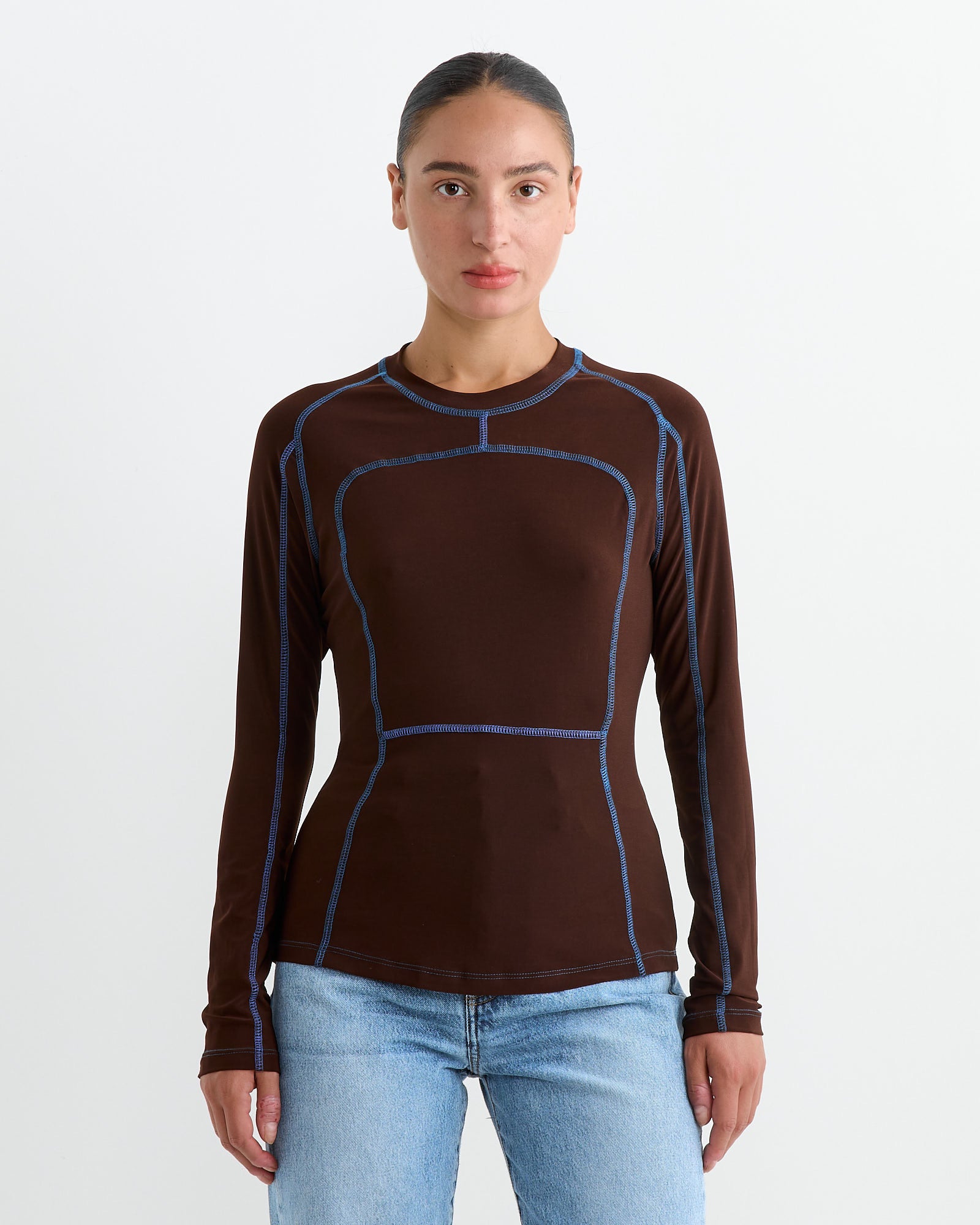 Paneled Scuba Top in Bark/Cobalt