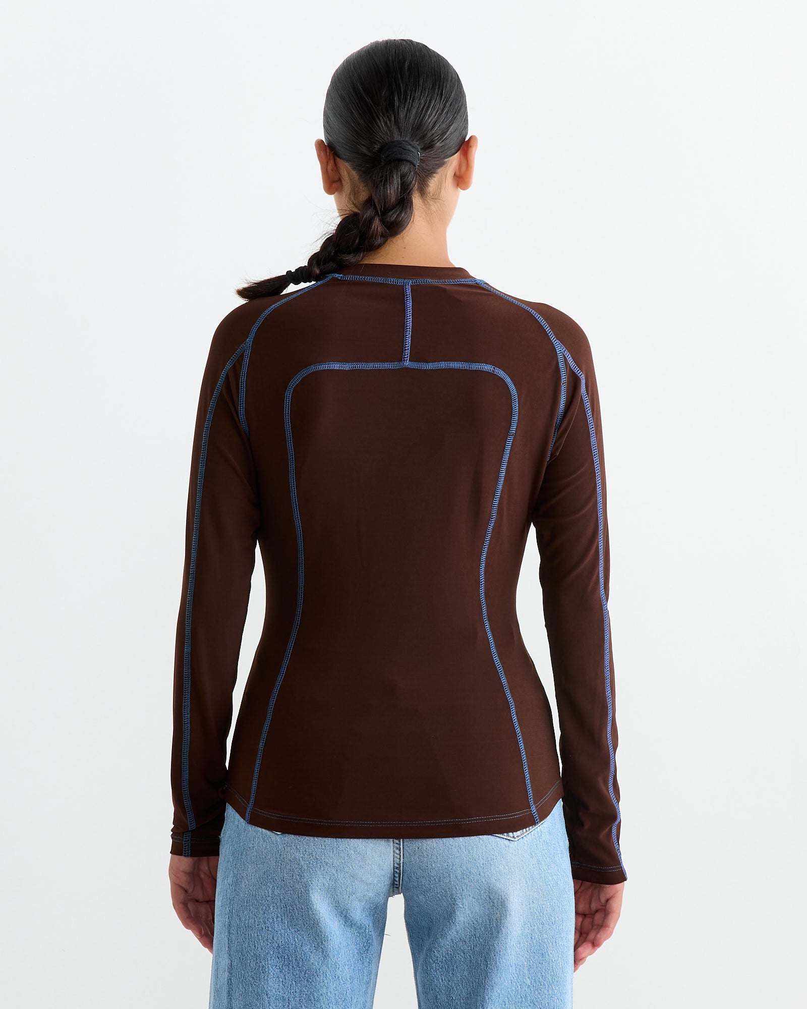 Paneled Scuba Top in Bark/Cobalt