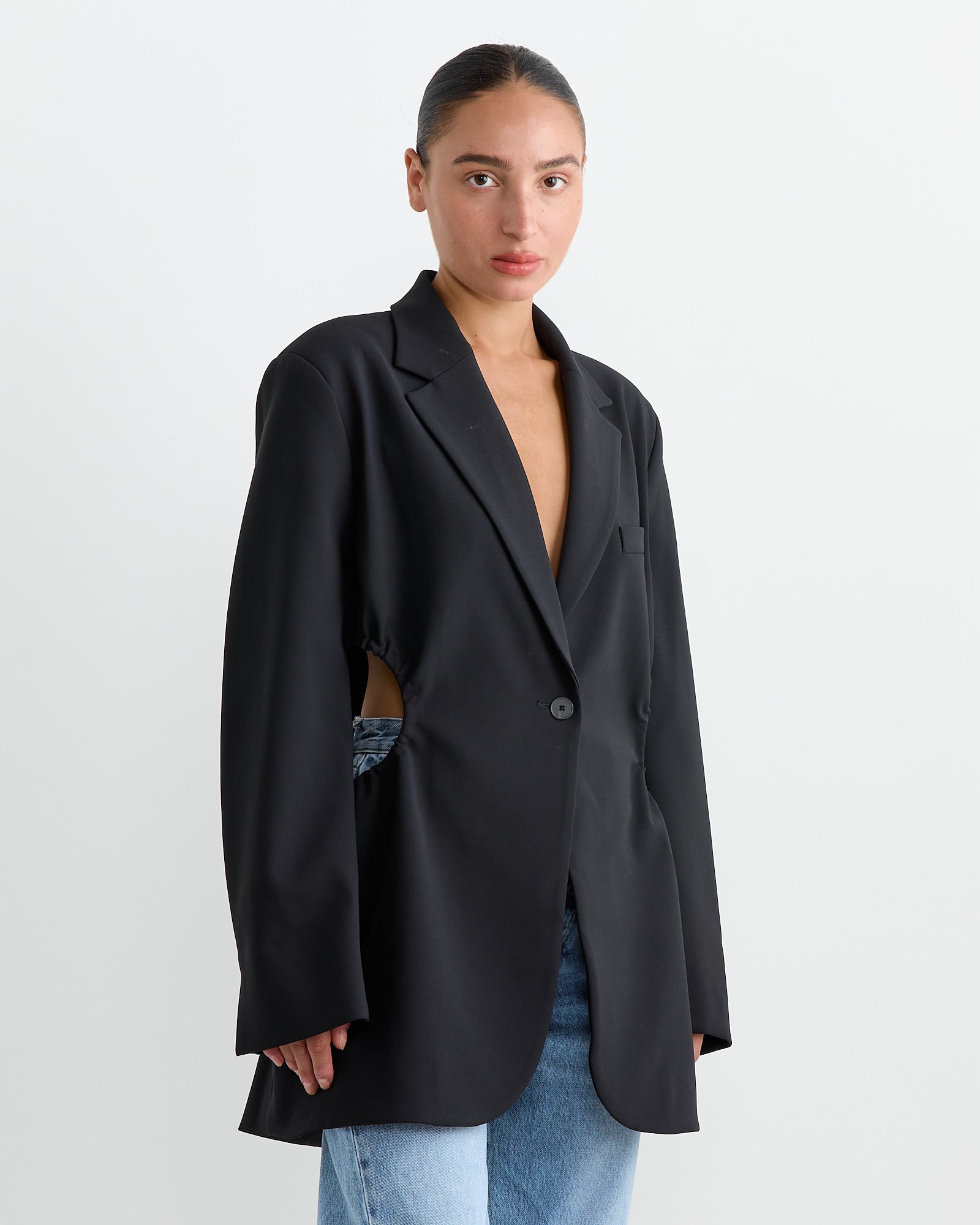 Gathered Cutout Blazer in Black