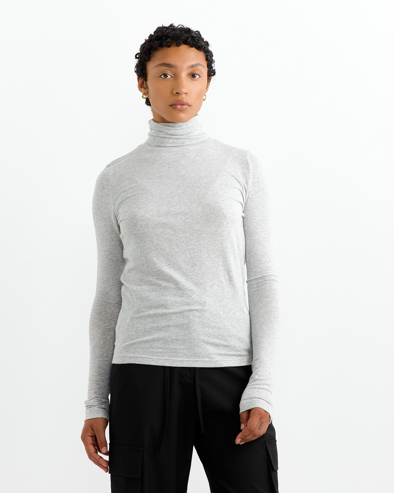 Roll Neck Jersey Top in Heather Grey