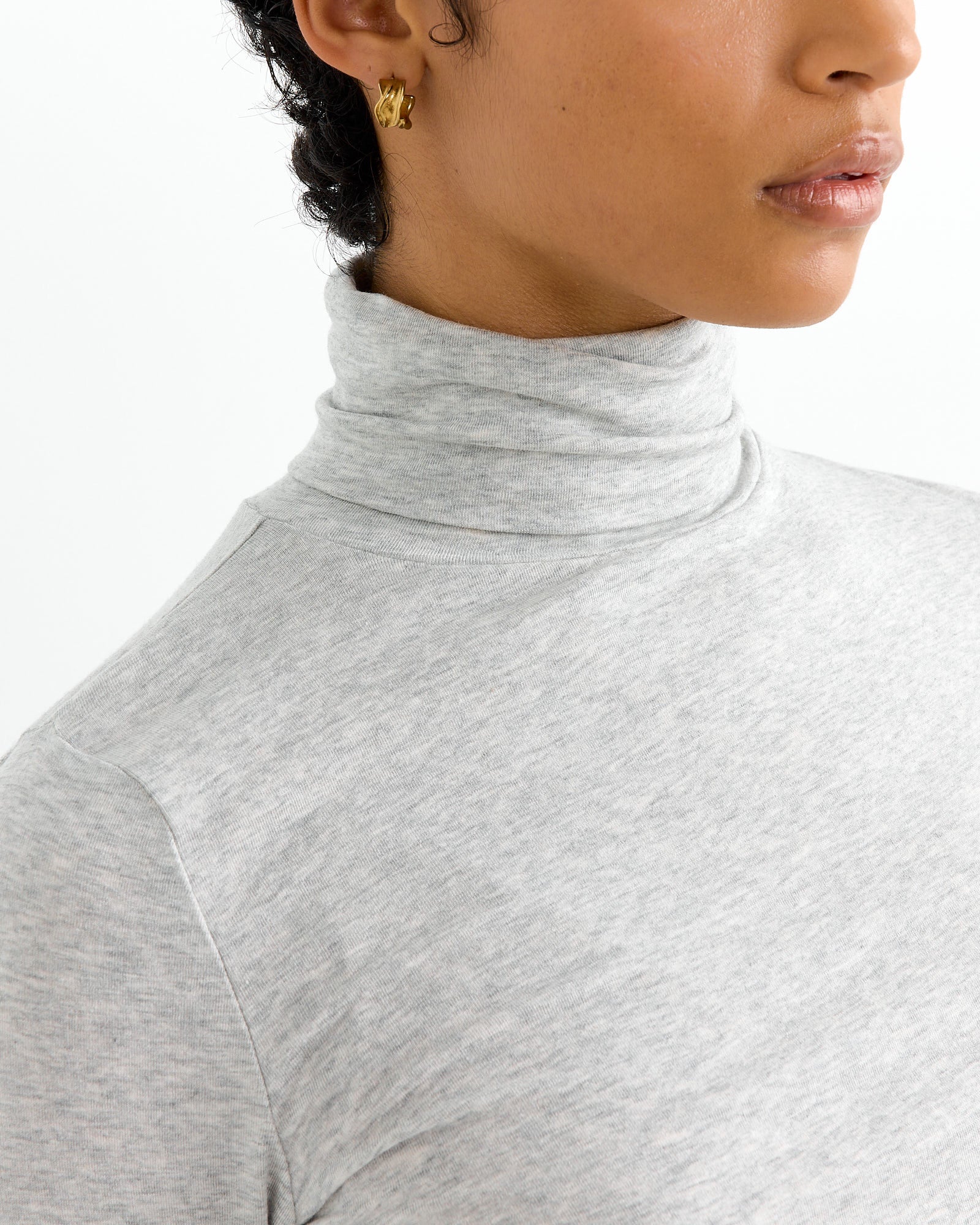 Roll Neck Jersey Top in Heather Grey