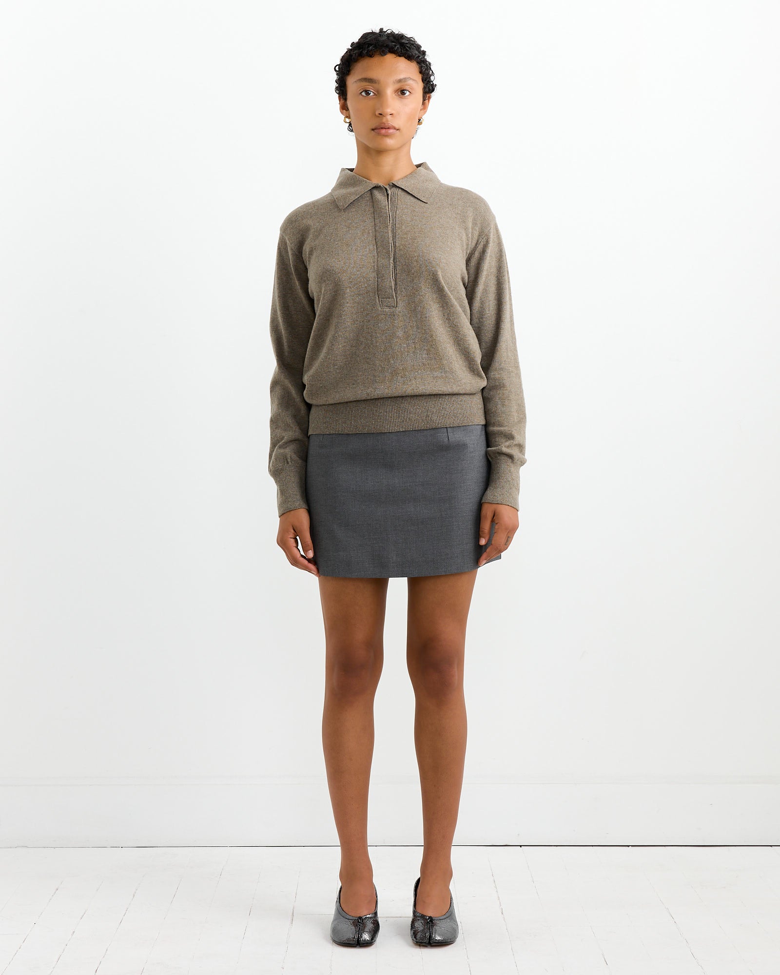 Cashmere Blend Polo Sweater in Greige